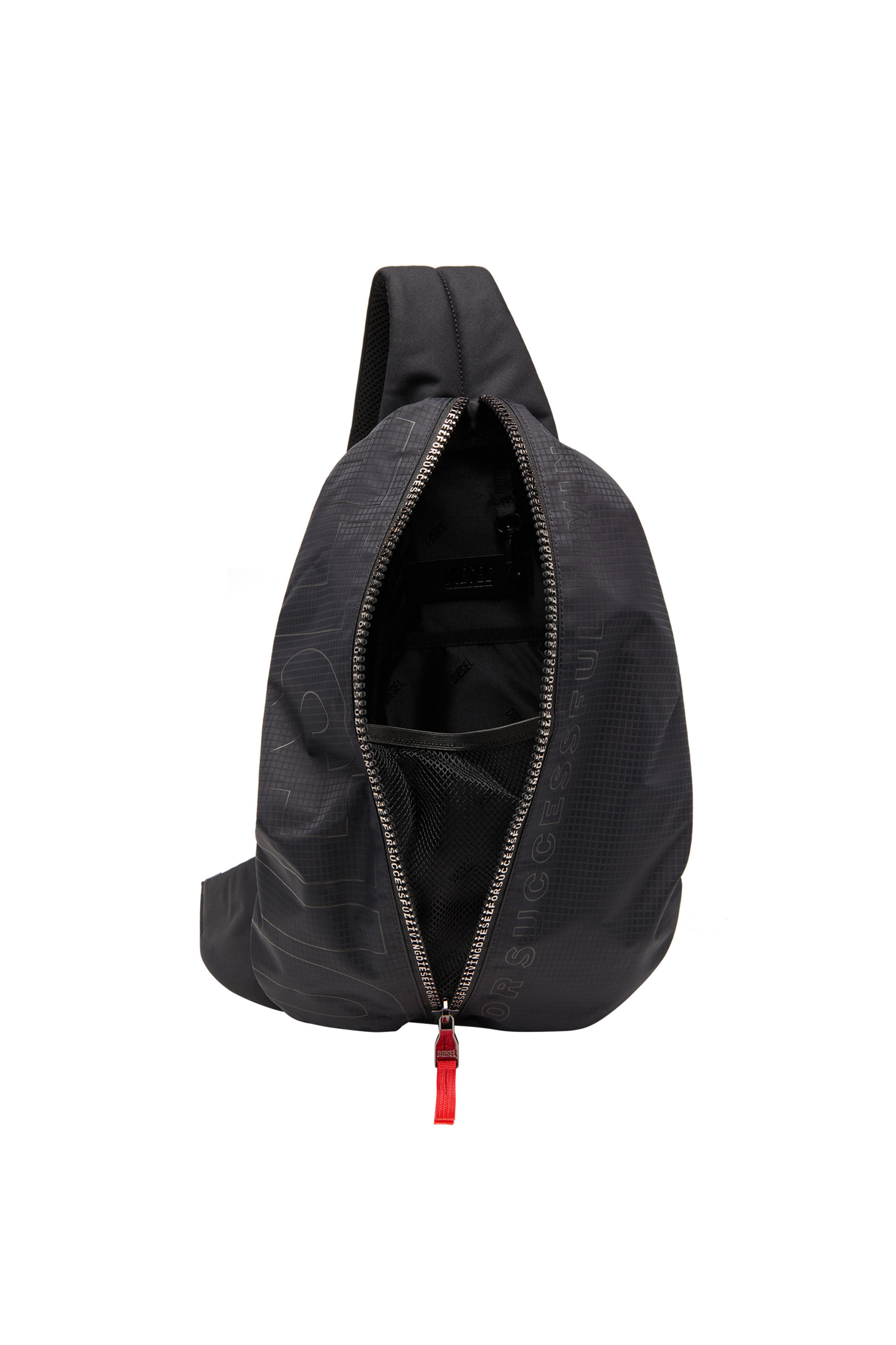 Diesel - ZIP-D SLING BAG X, Zip-D-Mochila de un solo tirante de tejido exterior de jacquard a cuadros Hombre in Negro - 4