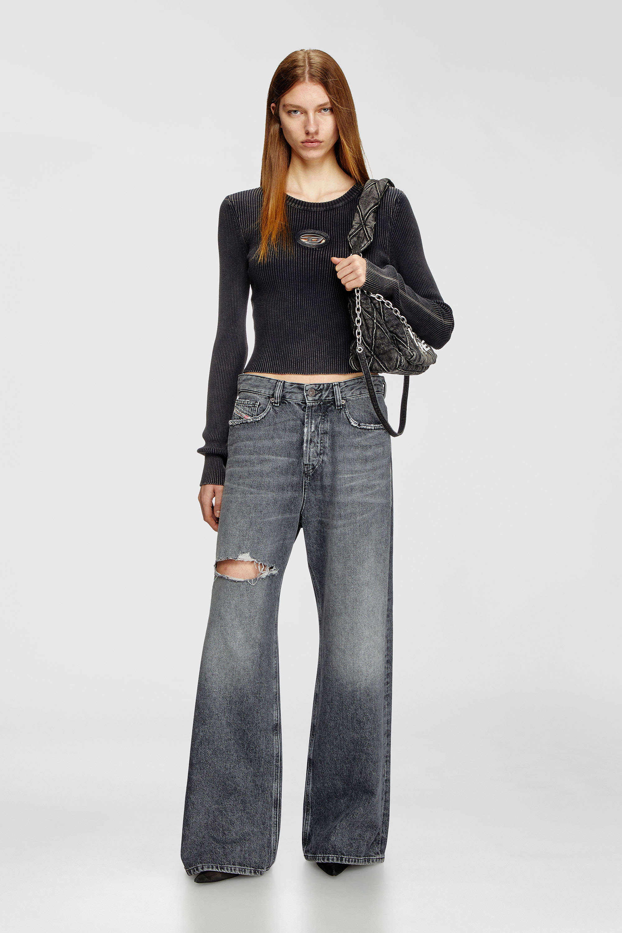 Diesel - M-ANCHOR-A, Jersey corto con logotipo recortado Mujer in Negro - 1