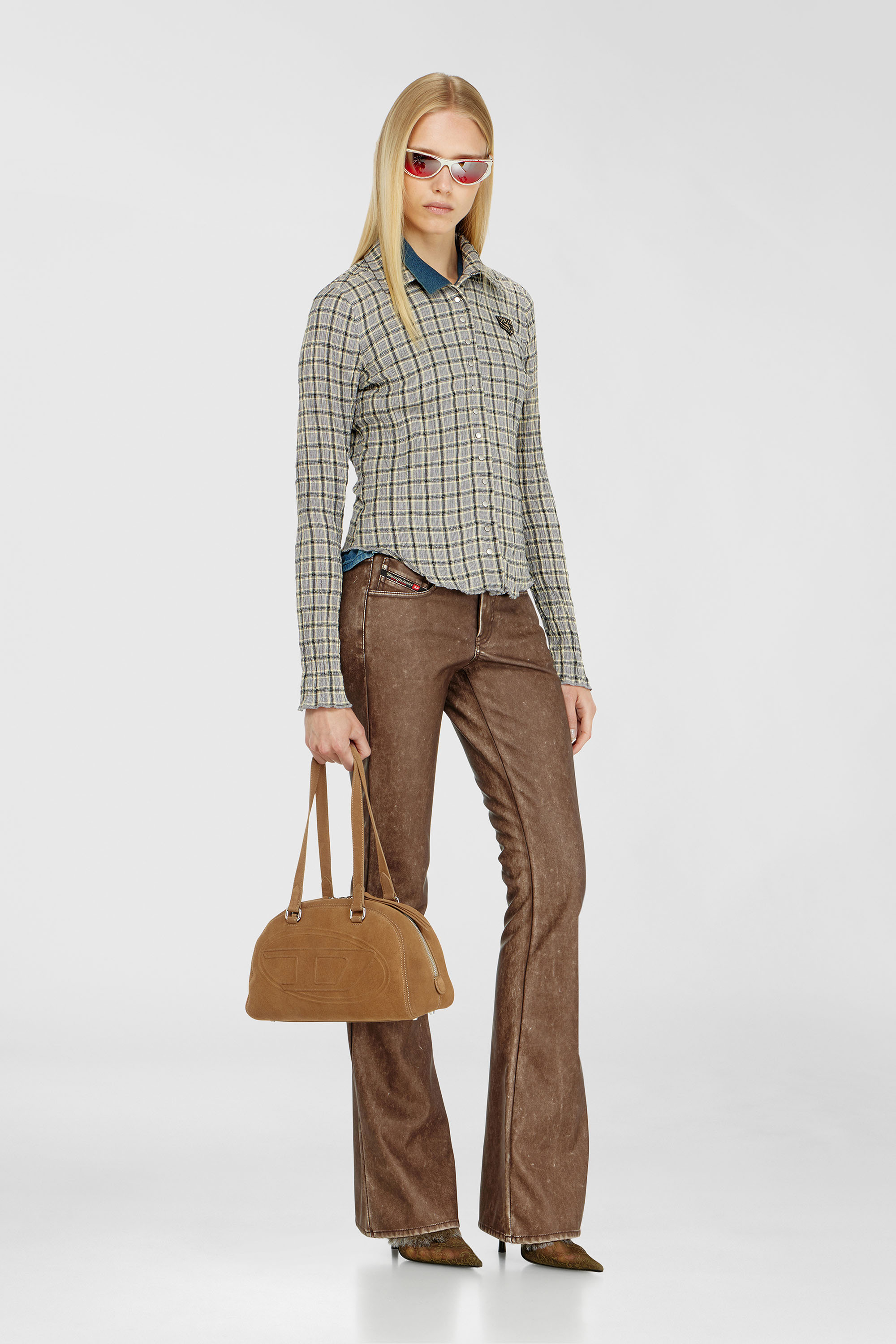 Diesel - C-ARRILON, Camisa de cuadros con efecto seersucker Mujer in Gris - 1