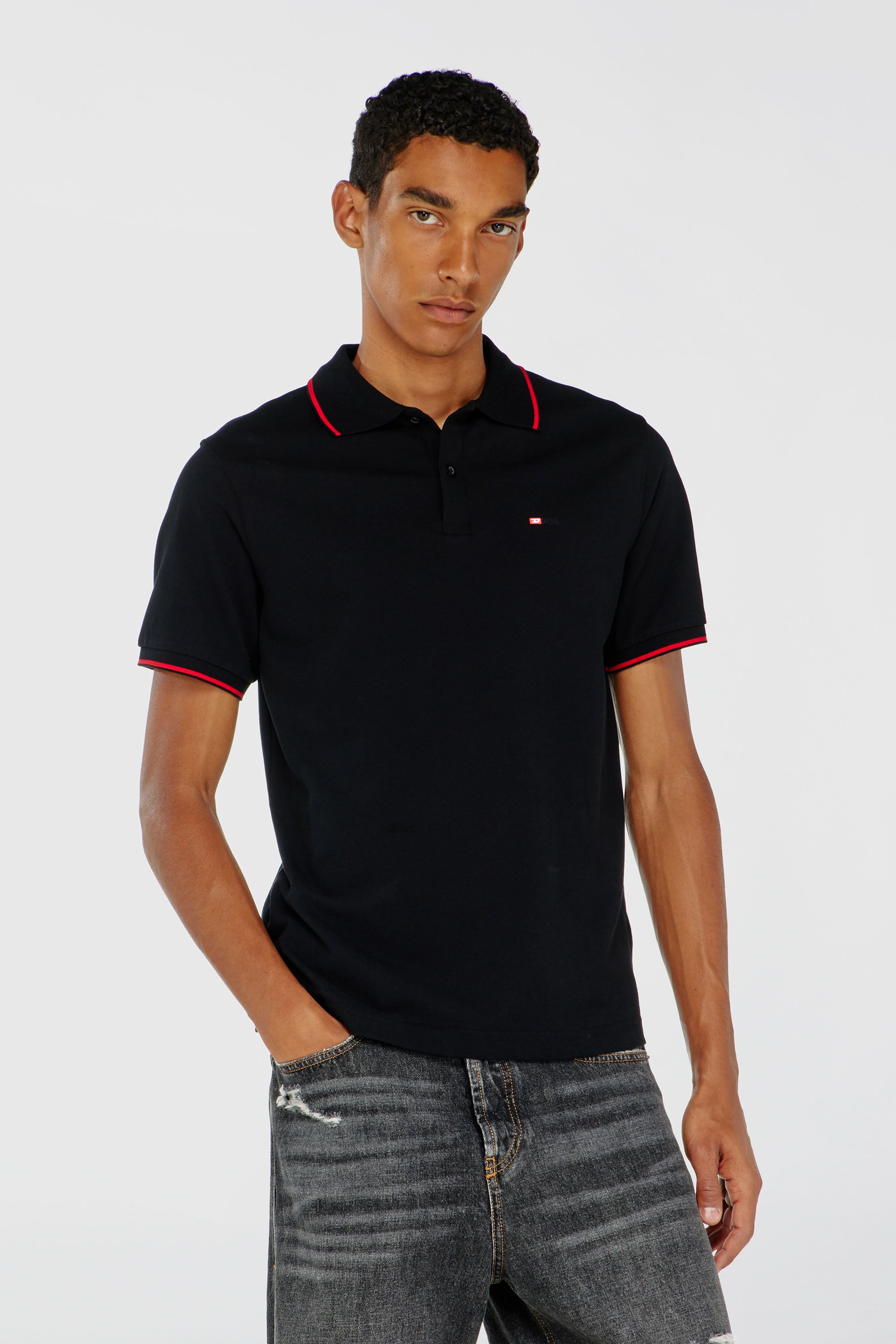 Diesel - T-FERRY-MICRODIV, Polo con peque&ntilde;o bordado Diesel Hombre in Negro - 1