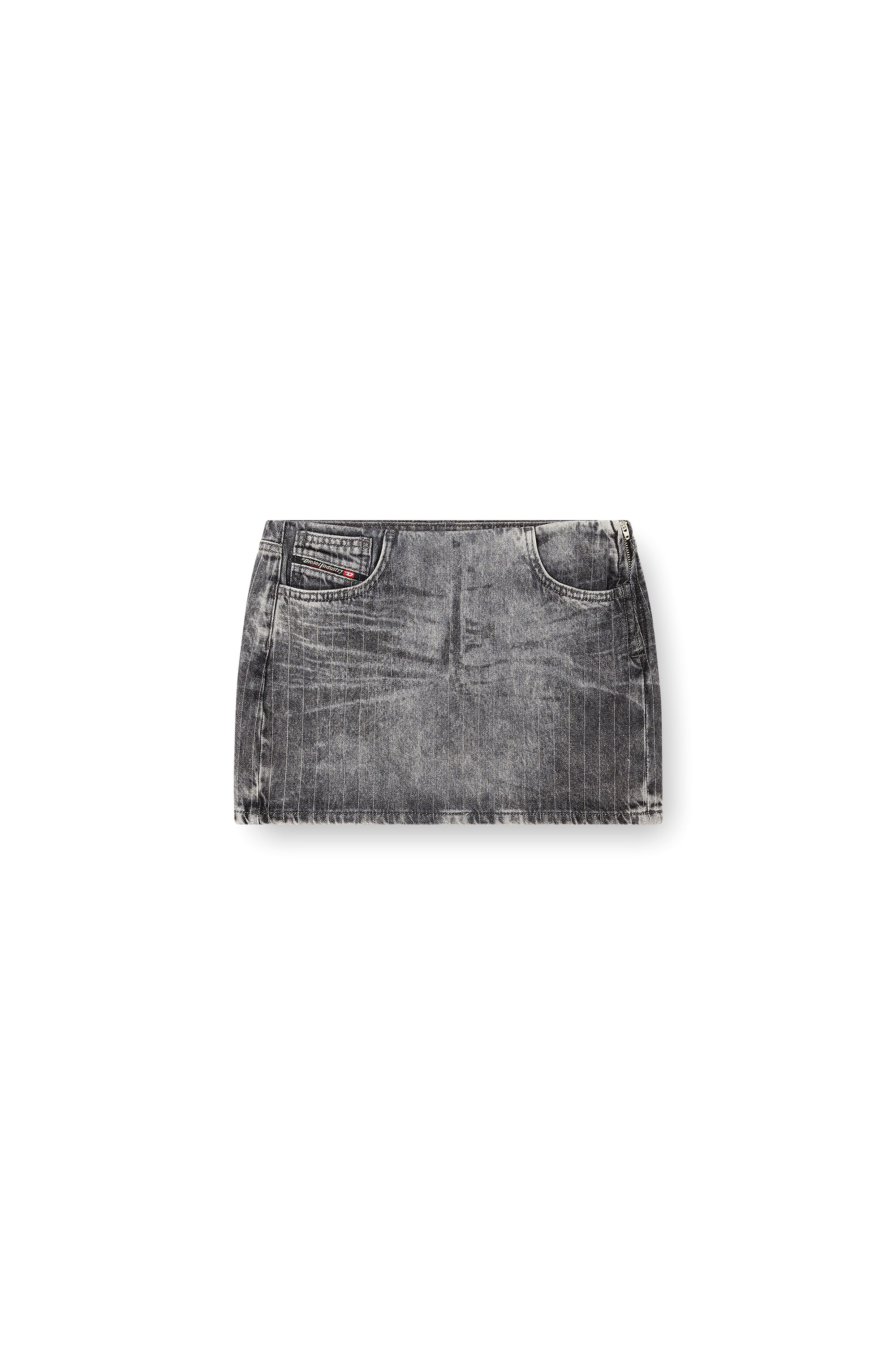 Diesel - DE-PRA-MINI-S3, Minifalda en denim a rayas finas de sastrería Mujer in Gris - 3