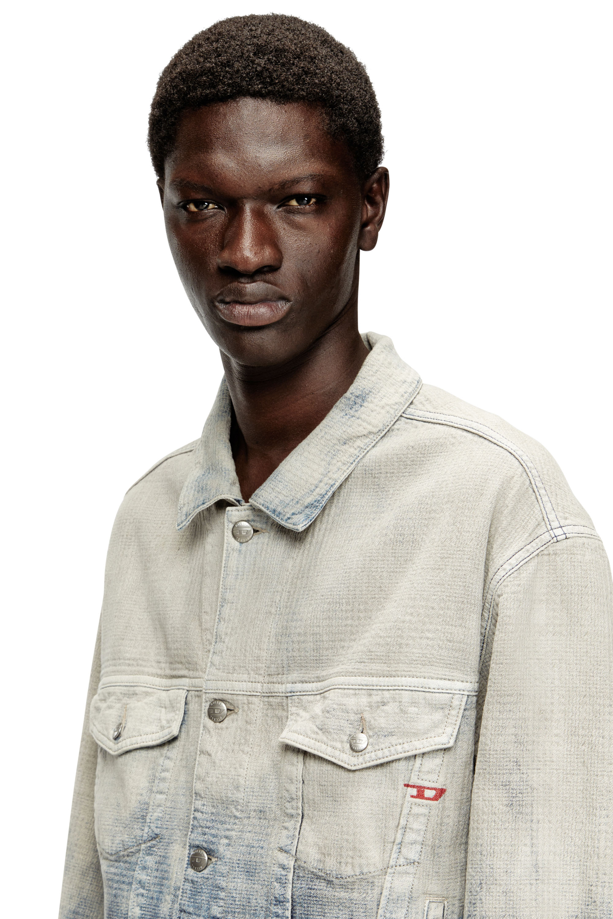 Diesel - D-RANGER, Chaqueta trucker en denim jacquard Príncipe de Gales Unisex in Multicolor - 5