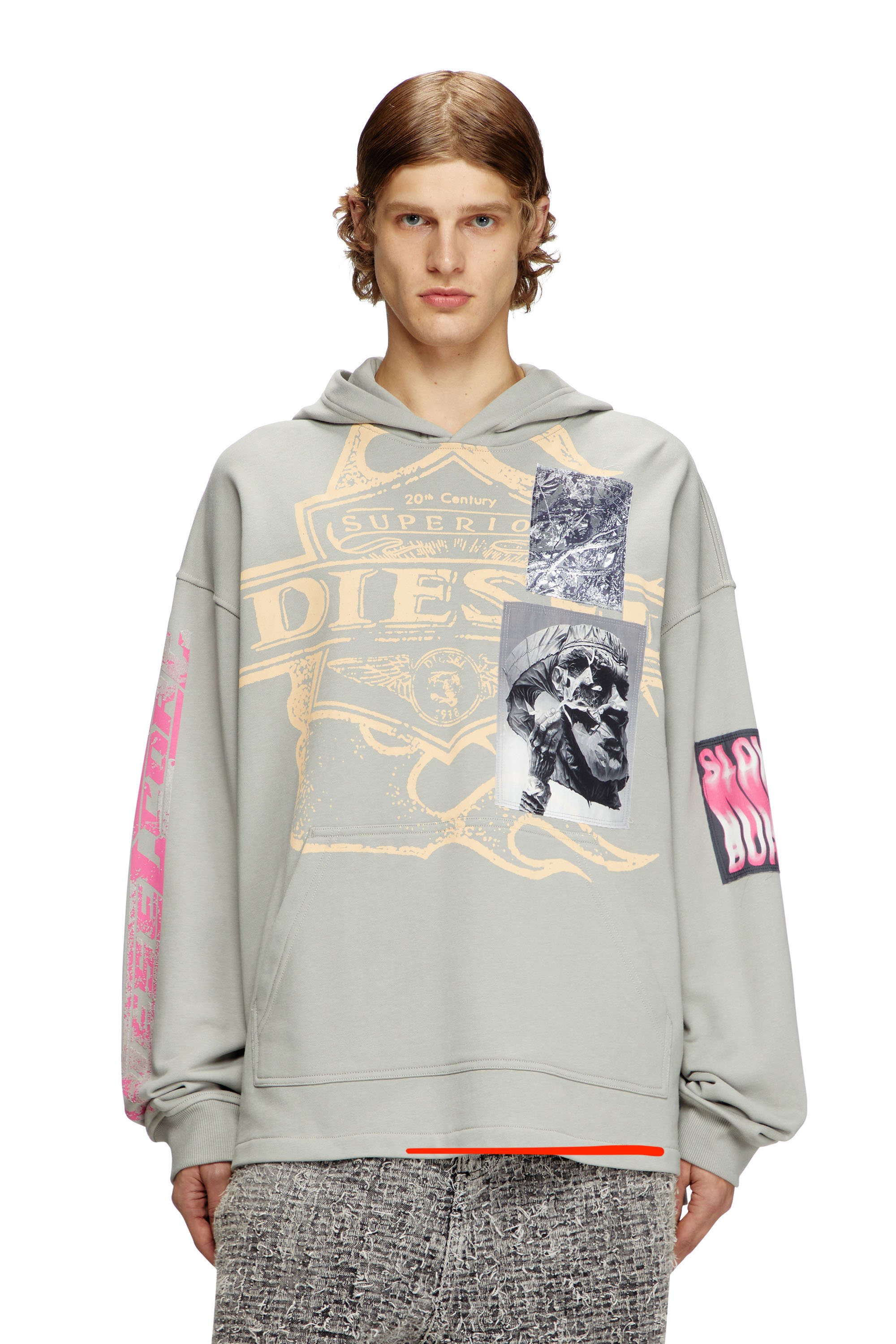 Diesel - S-BAXT-HOOD-R1, Man's Hoodie with prints and logo patches in Grey - 1