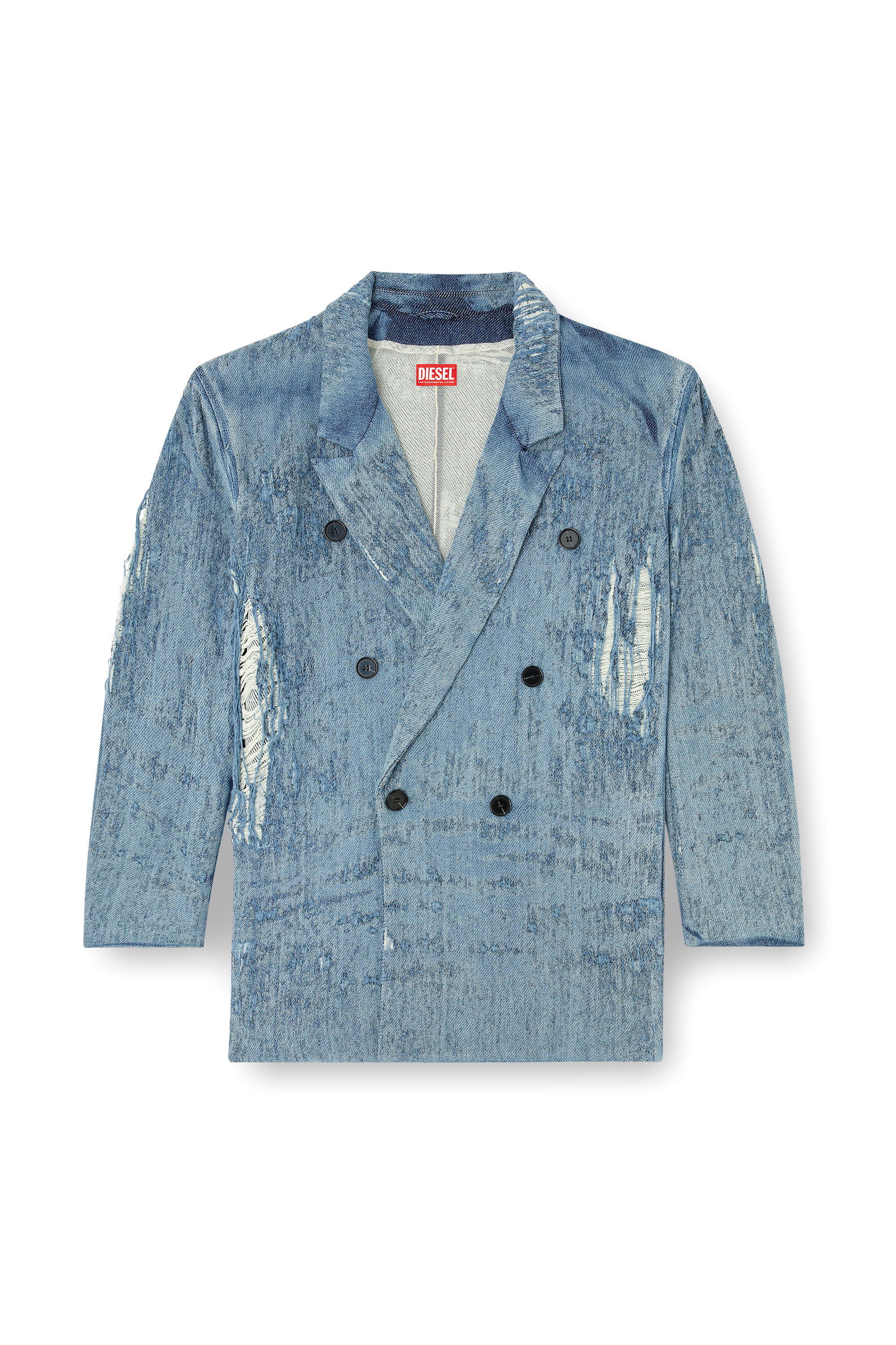 Diesel - D-PEKKA-FSG2, Blazer en denim jacquard ultradestruido Unisex in Azul marino - 3