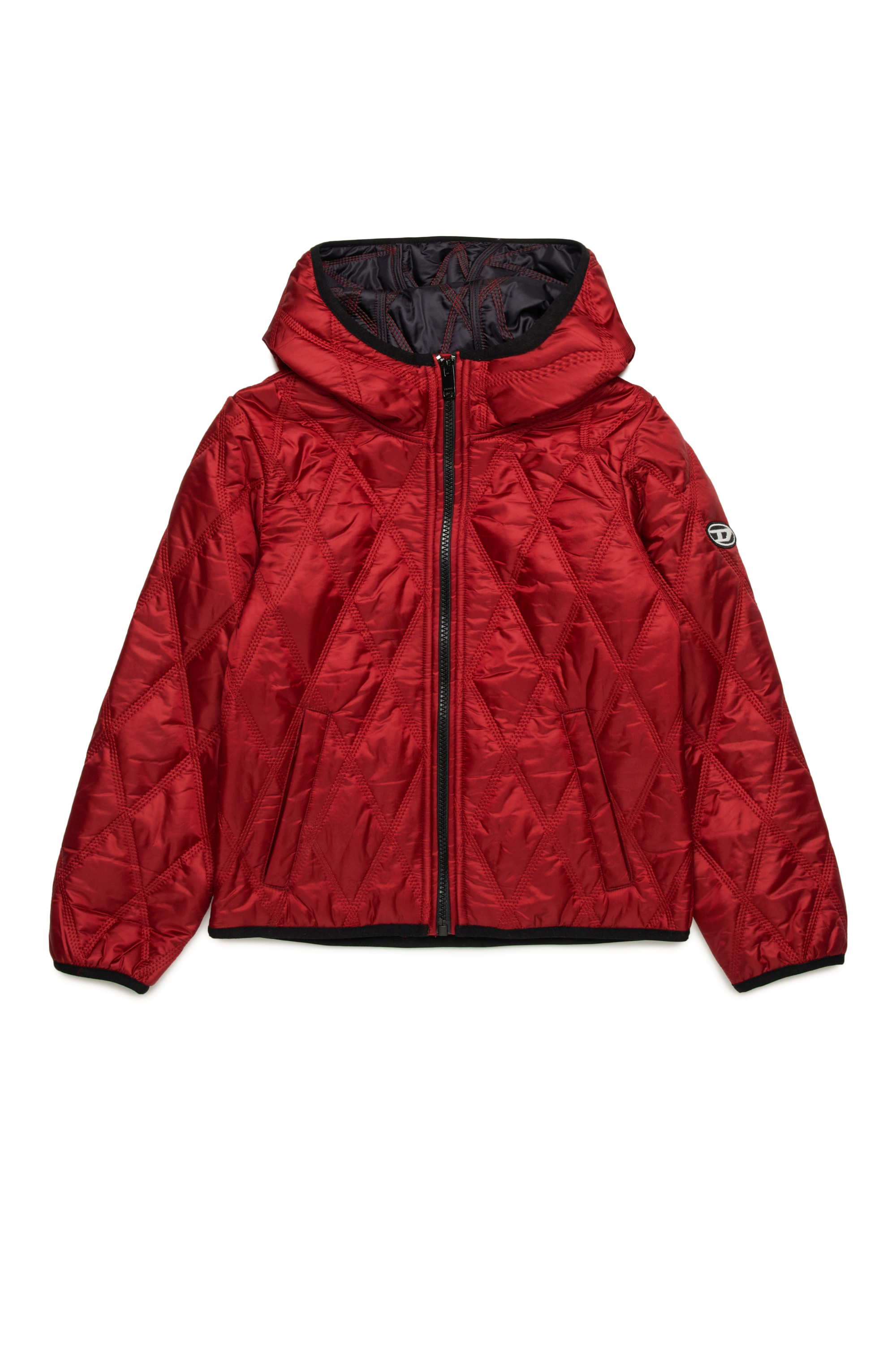 Diesel - JFOKKER, Unisex's Hooded quilted nylon jacket in Red - 1