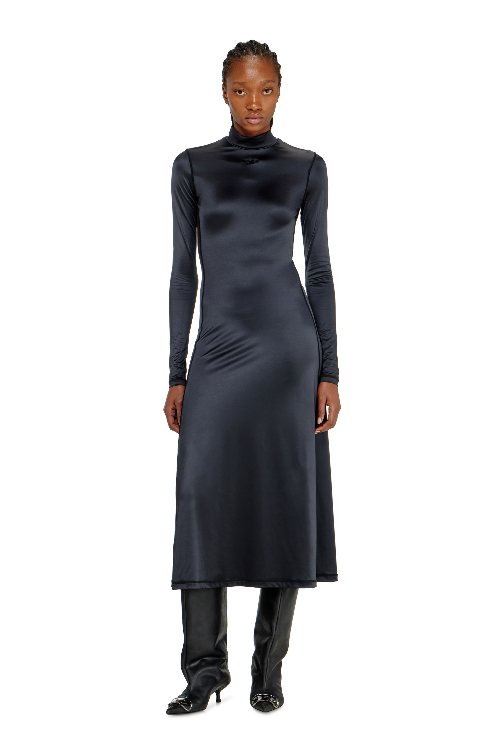 Diesel - D-UNGO, Vestido midi fluido con cuello alto Mujer in Negro - 3