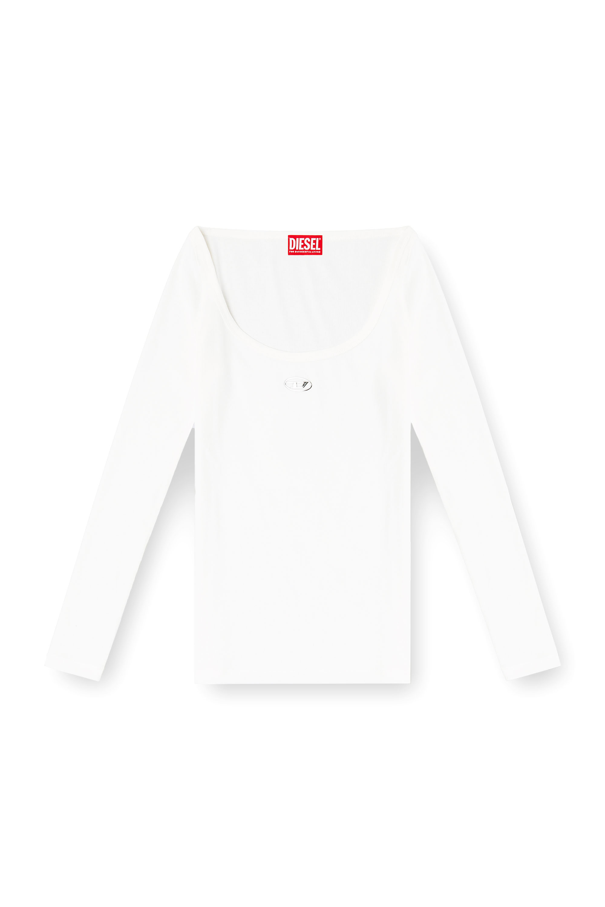 Diesel - T-BAL-OD, Top de manga larga de canalé con Oval D metálico Mujer in Blanco - 3
