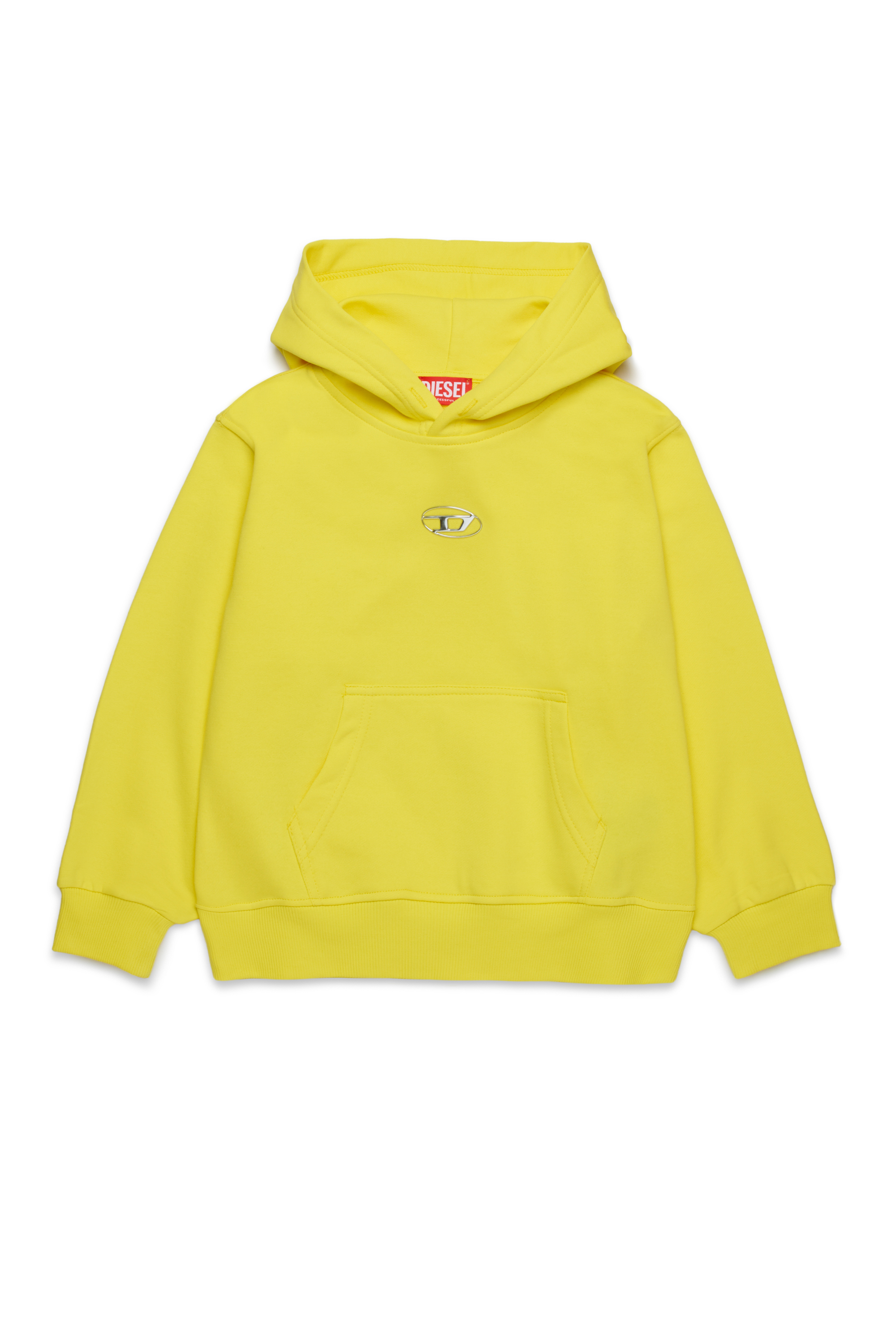 Diesel - SMACSHOODOD OVER, Sudadera con capucha y logotipo Oval D de aspecto metálico Hombre in Amarillo - 1