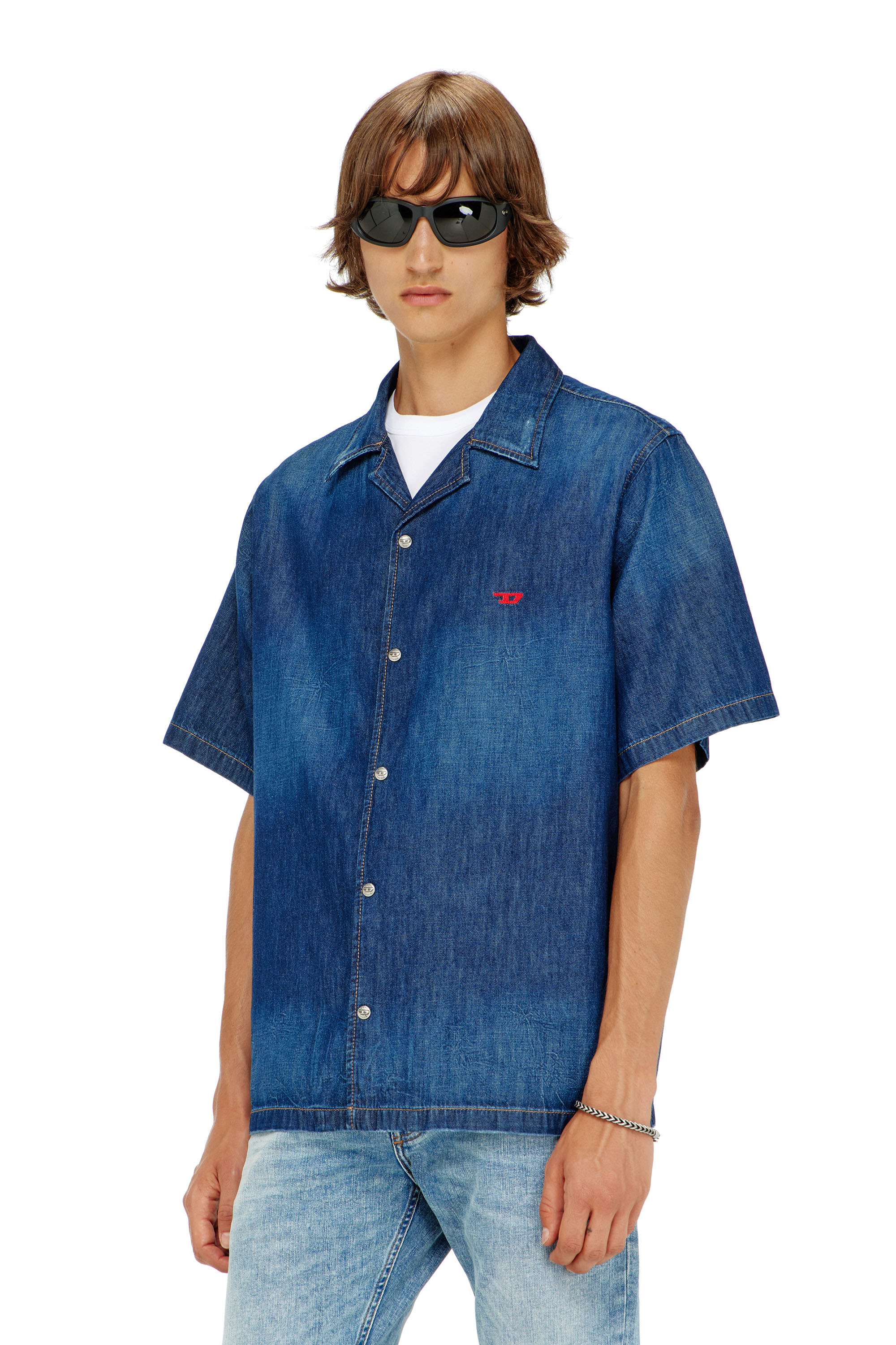 Diesel - D-NABIL-D, Camisa vaquera de manga corta Hombre in Azul marino - 1