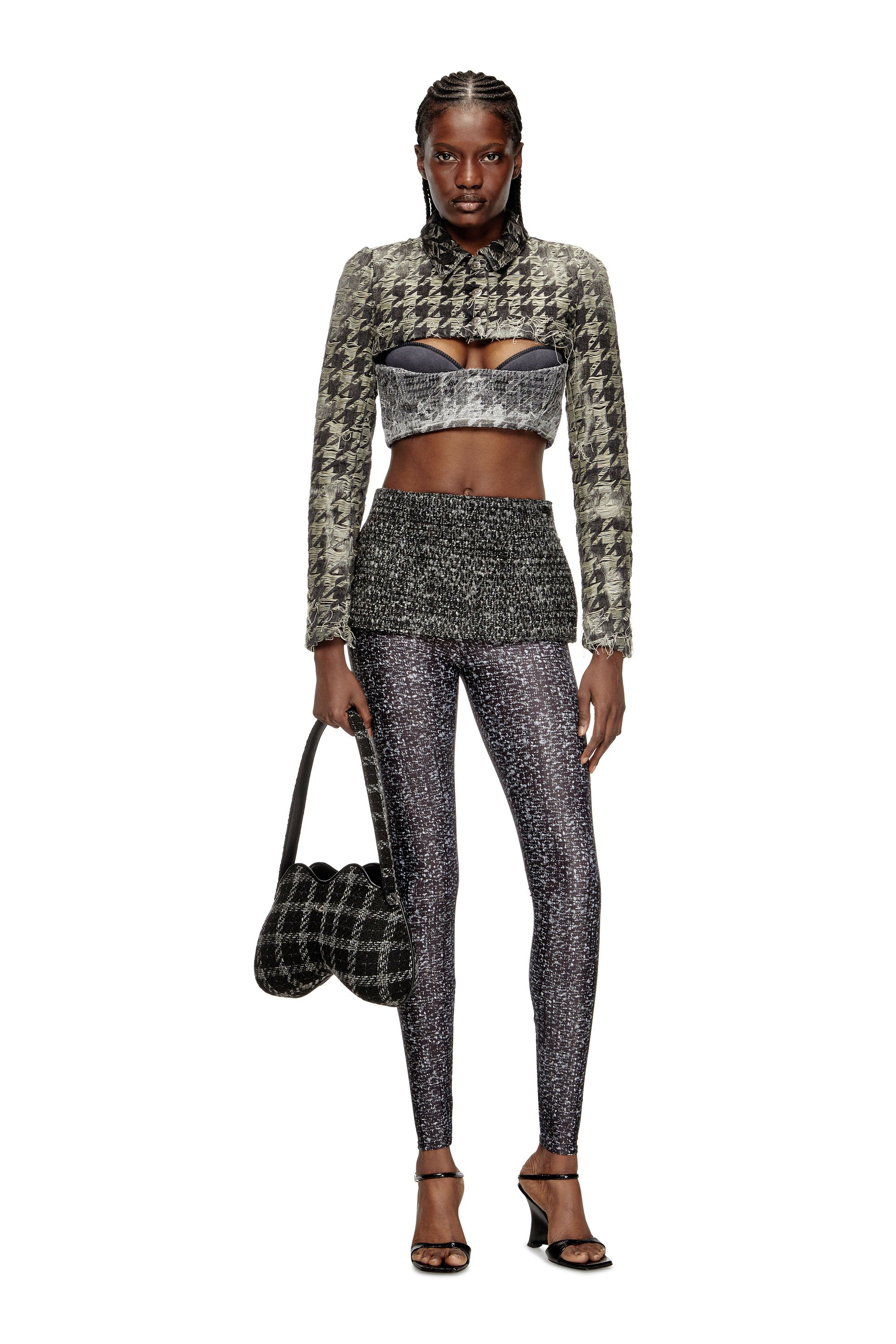 Diesel - P-HOUR, Falda bouclé con mallas Mujer in Negro - 2