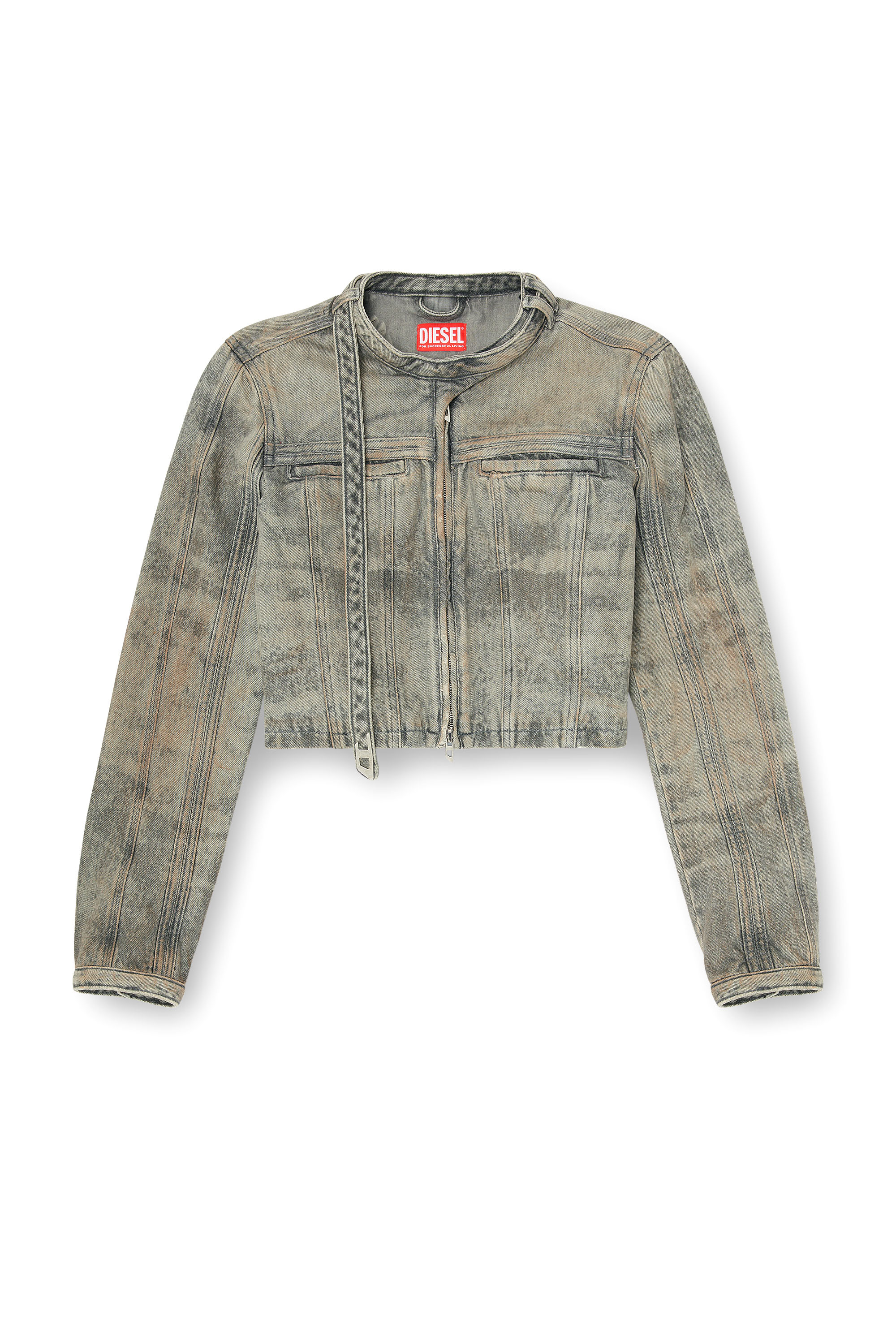Diesel - DE-SAPHIX-FSI1, Chaqueta corta de sat&eacute;n denim de algod&oacute;n y c&aacute;&ntilde;amo Mujer in Gris - 2