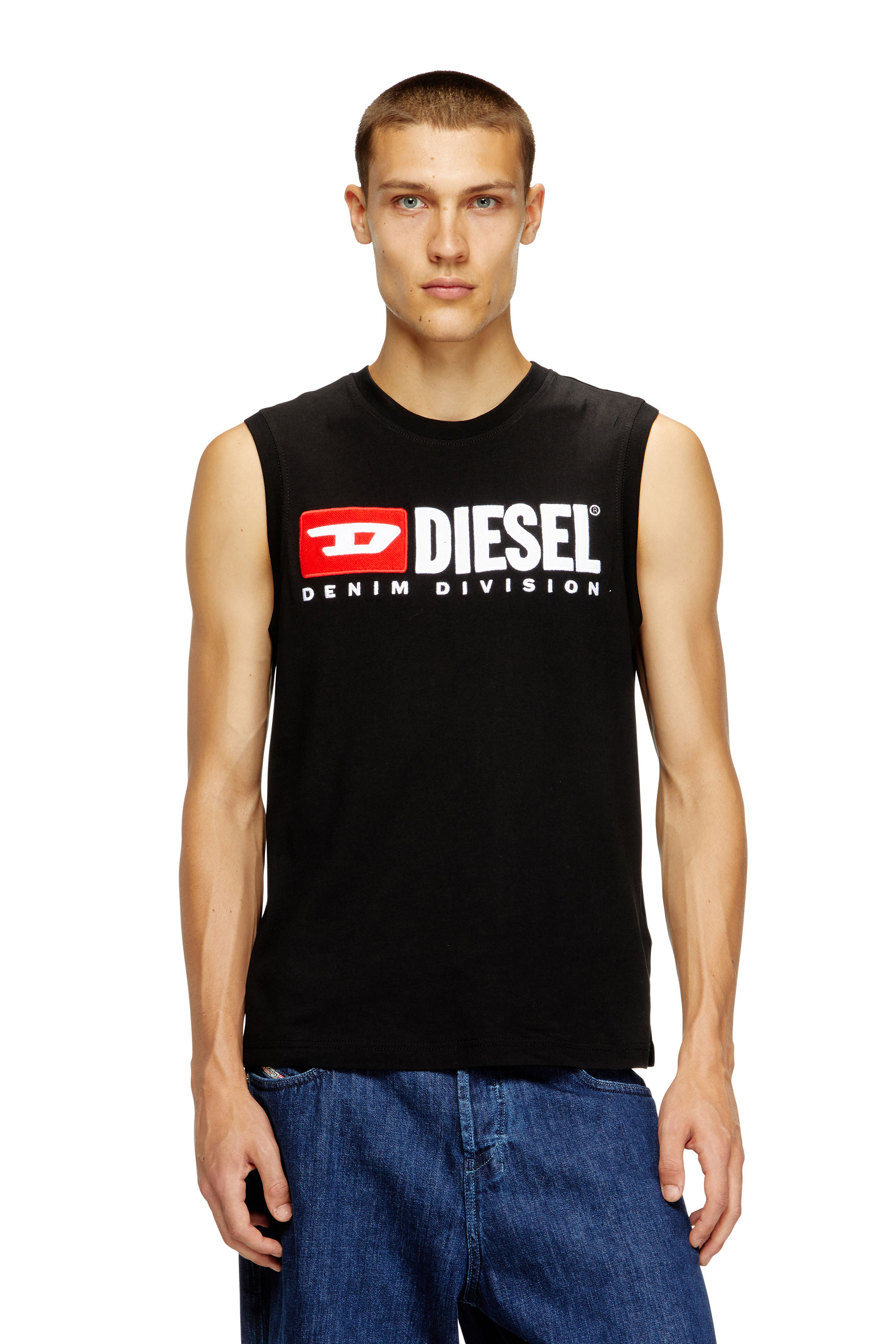 Diesel - T-ISCO-DIV, Camiseta sin mangas con logotipo estampado en el pecho Hombre in Negro - 1