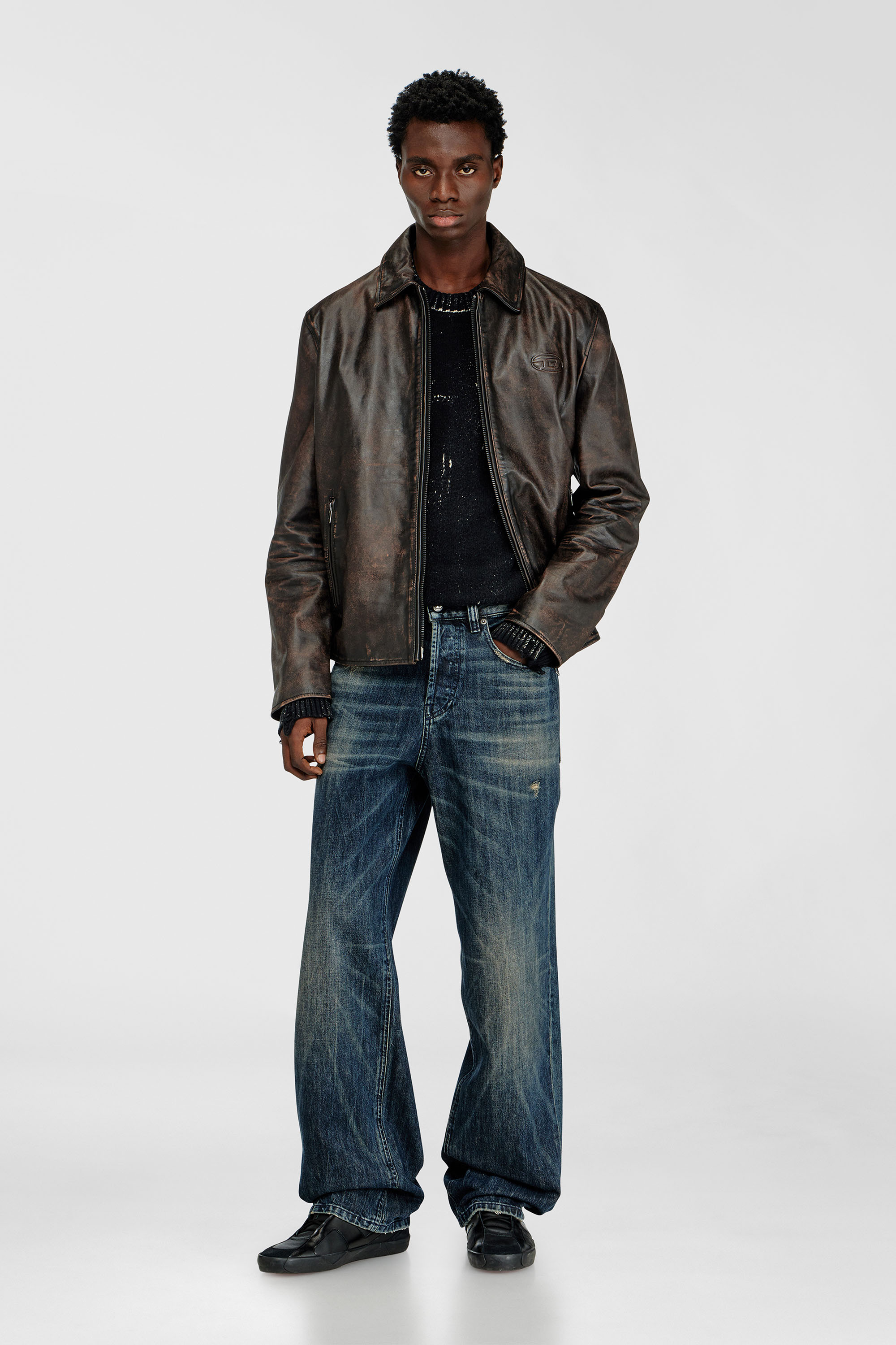 Diesel - L-AMAR-WRD, Chaqueta de entrenador en cuero tratado Hombre in Marr&oacute;n - 2