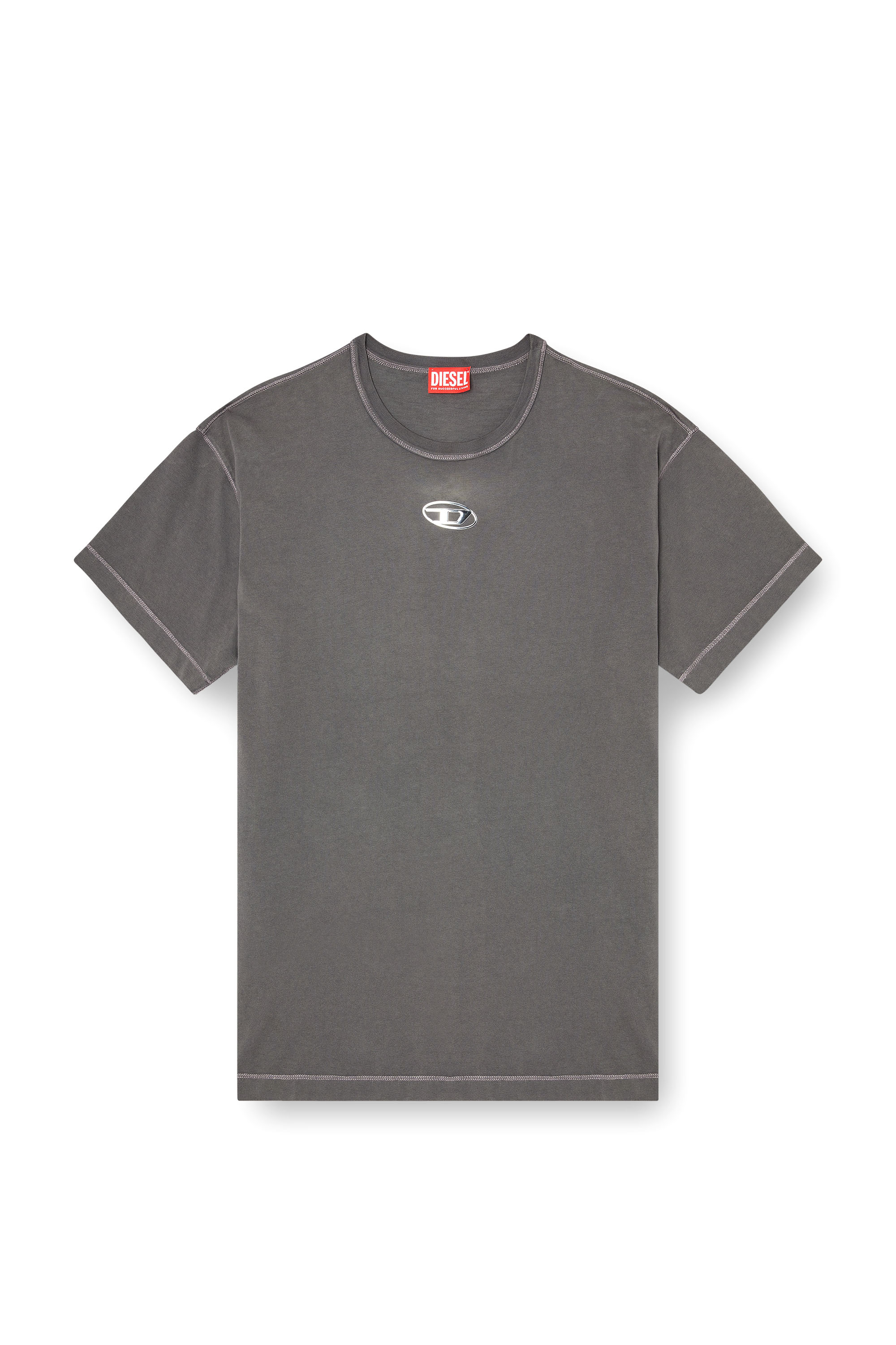 Diesel - T-NORM-IOD, Camiseta ligera de algod&oacute;n con logotipo Oval D met&aacute;lico Hombre in Gris - 3
