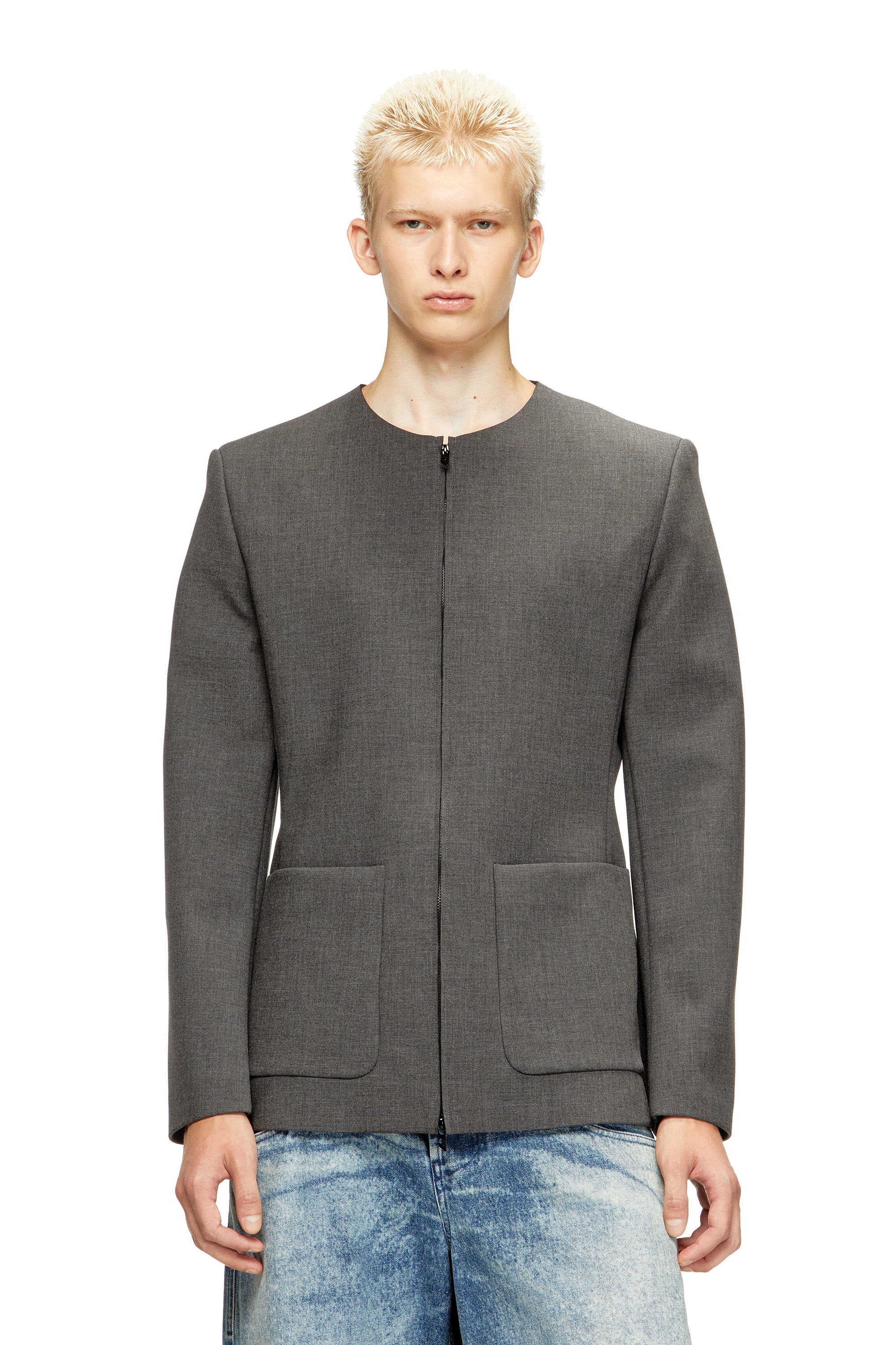 Diesel - J-CESAR-NEO, Chaqueta sin cuello en tejido de neopreno adherido Hombre in Gris - 1