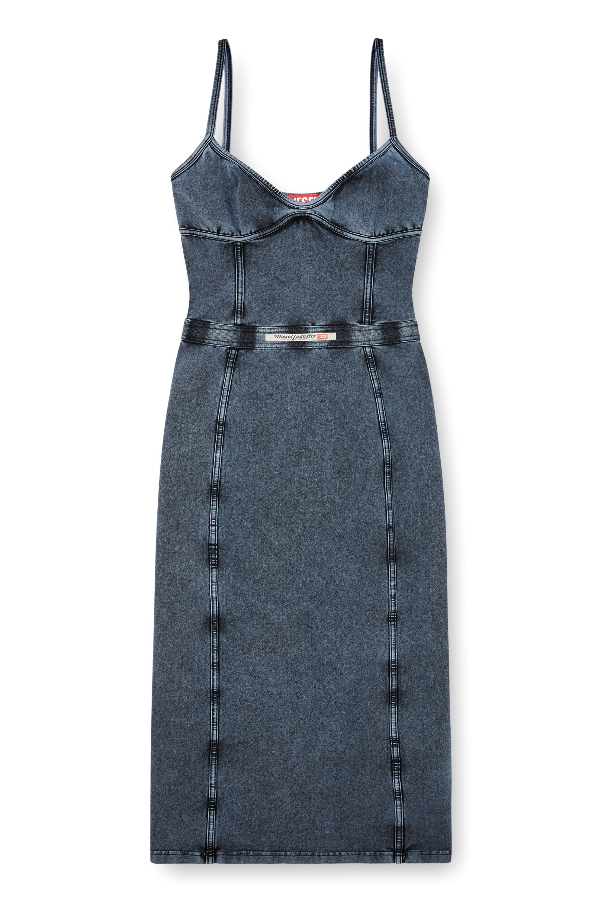 Diesel - D-ONY, Vestido midi de punto con aspecto denim Mujer in Azul marino - 3