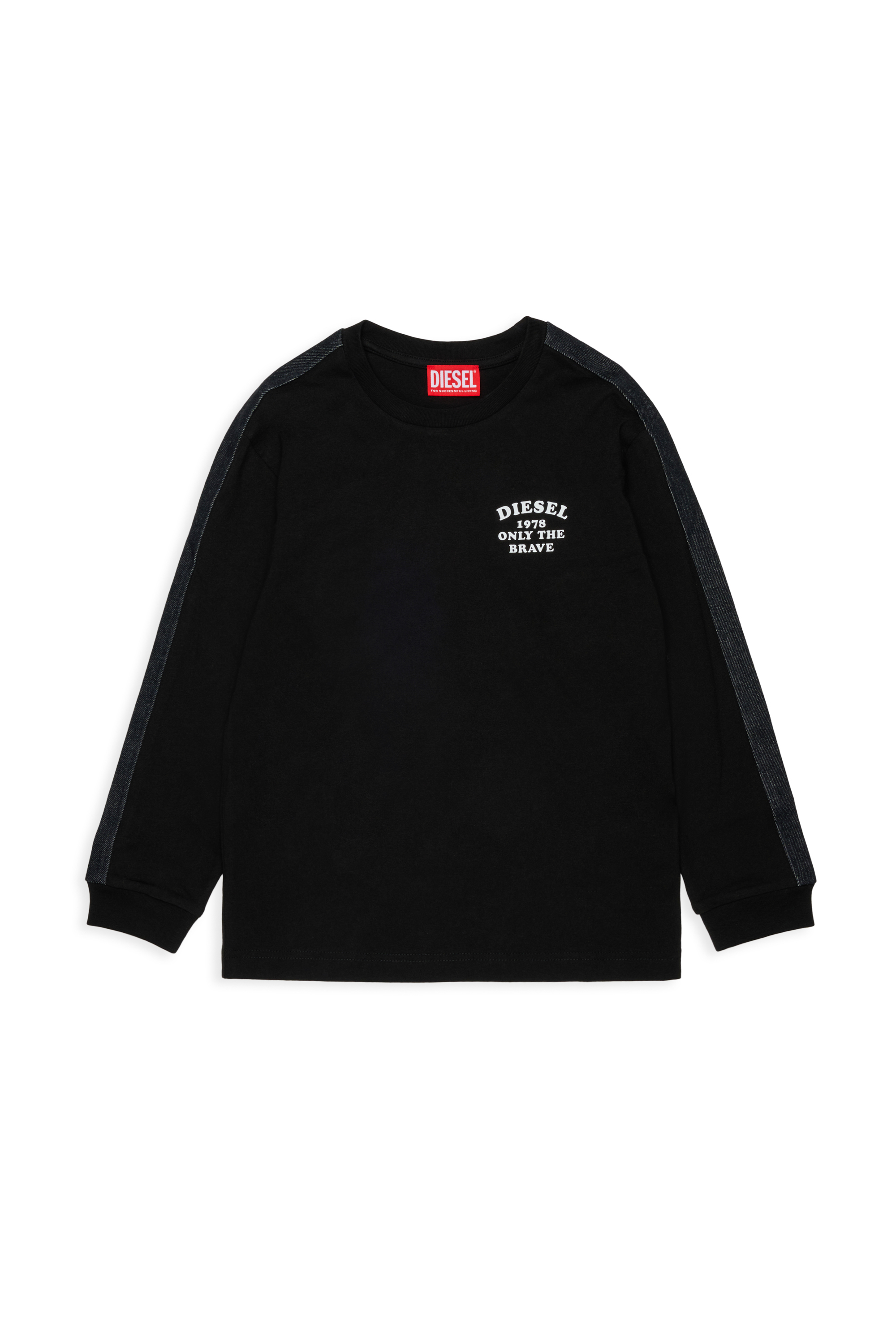 Diesel - TEAN OVER, Camiseta de manga larga con logo y bandas en contraste Hombre in Negro - 1