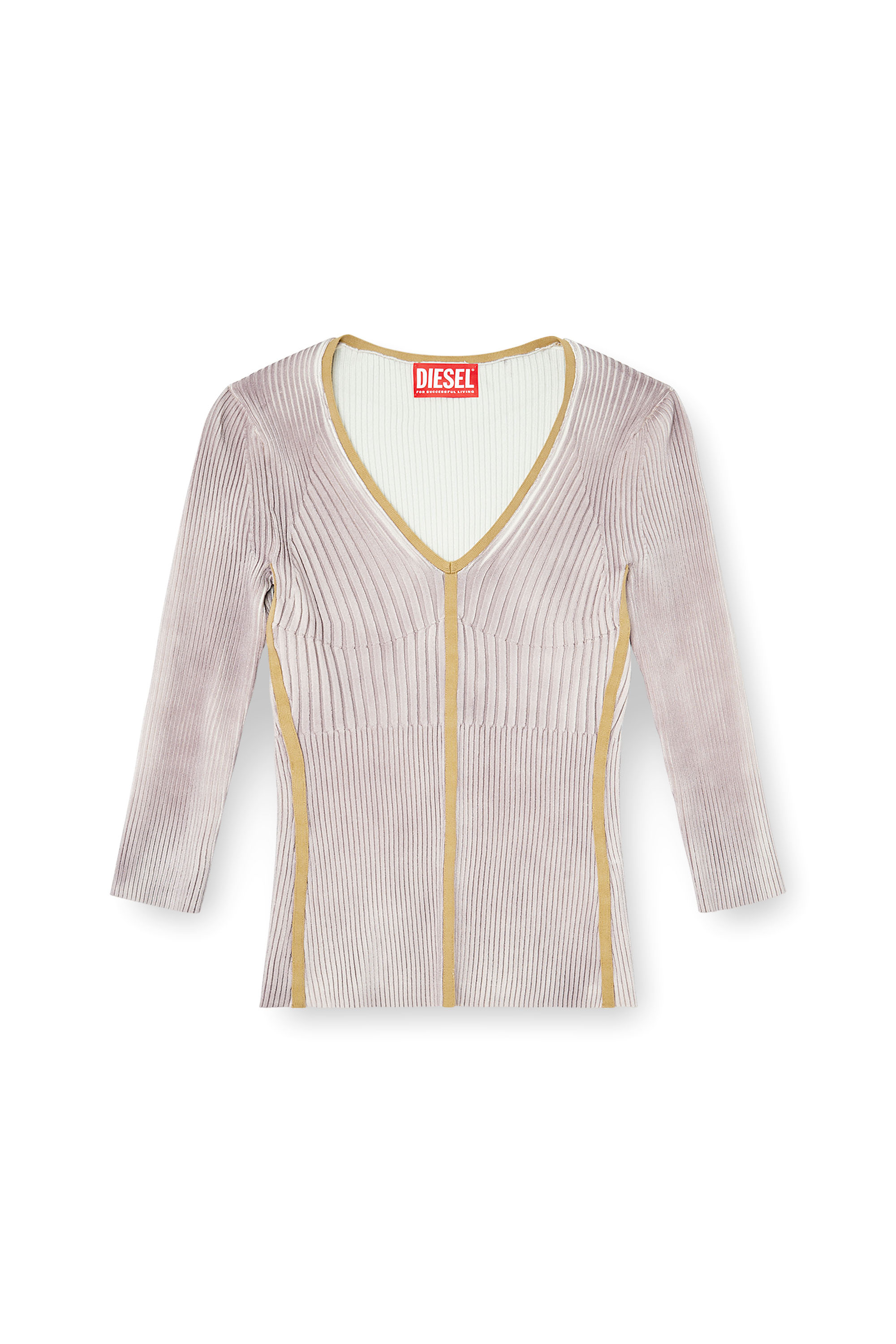 Diesel - M-SARMANI, Jersey de punto con cuello de pico y bandas en contraste Mujer in Morado - 2