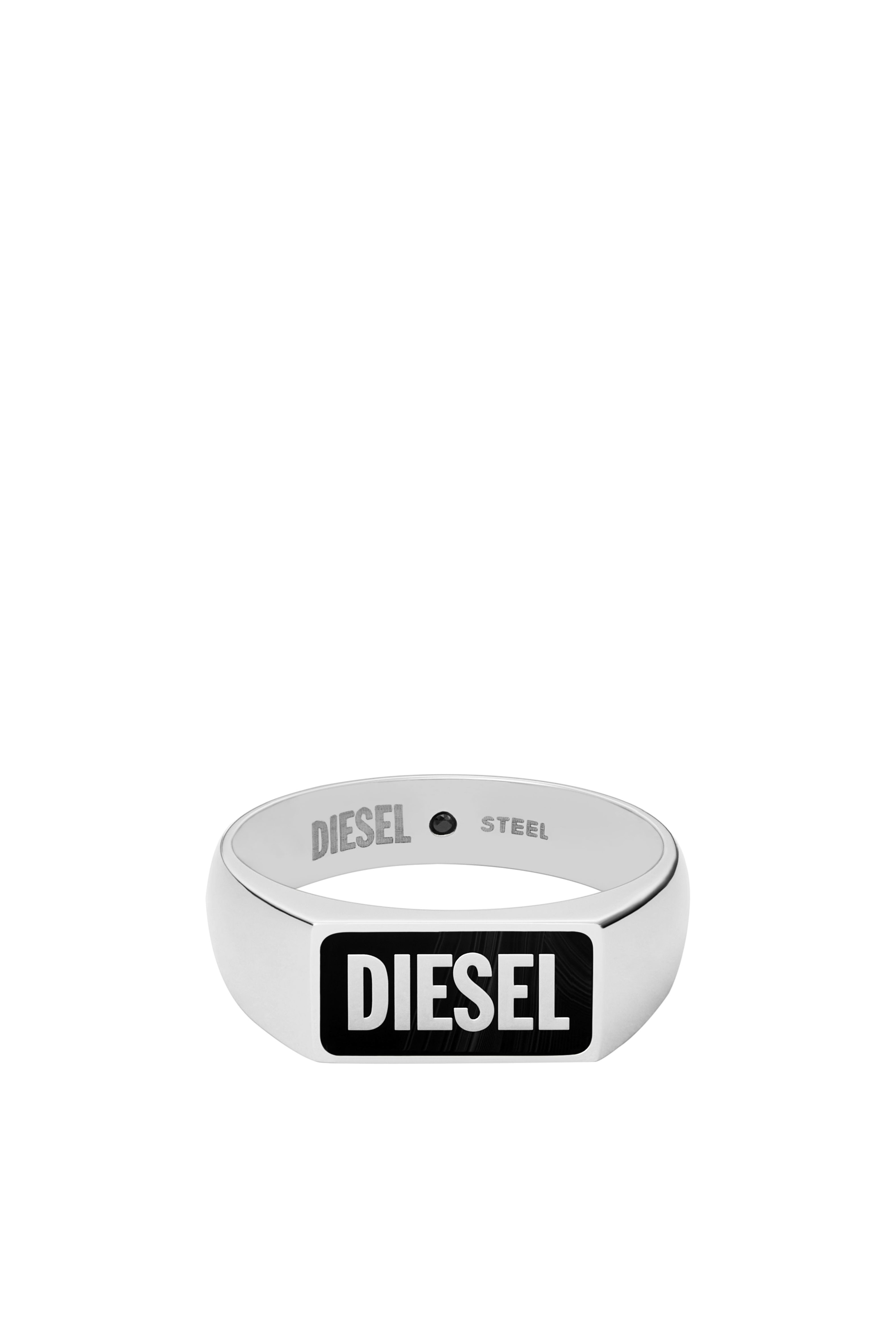 Diesel - DX1512, Anillo de sello de ágata negra Hombre in Plateado - 2