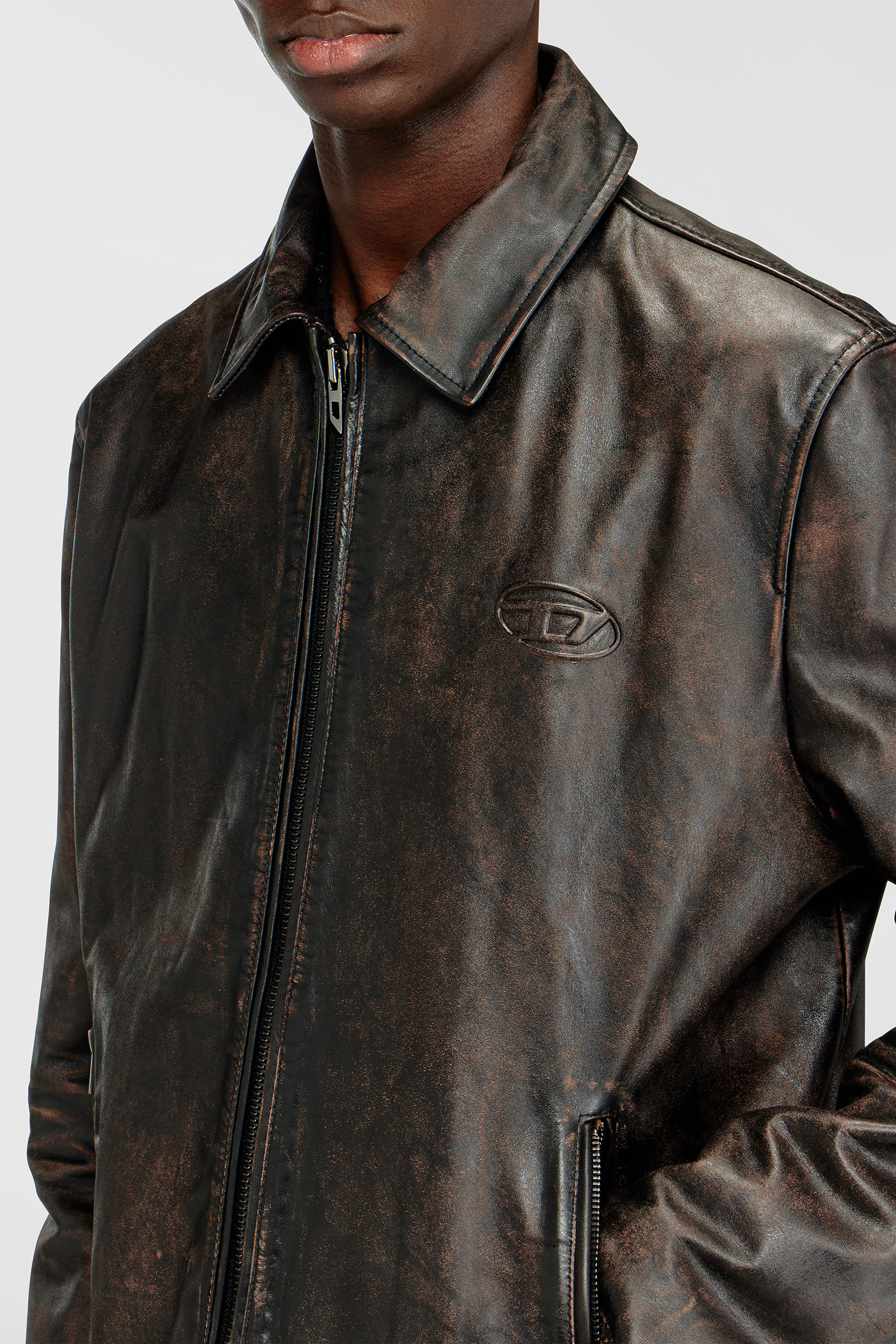 Diesel - L-AMAR-WRD, Chaqueta de entrenador en cuero tratado Hombre in Marr&oacute;n - 5