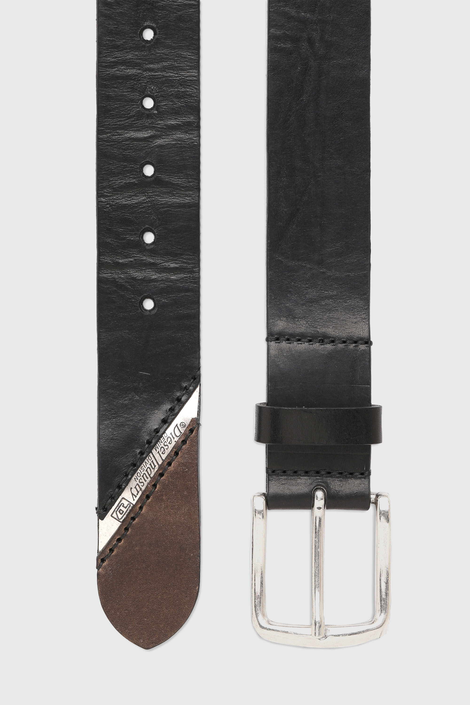 Diesel - B-LINE, Cintur&oacute;n 3.9 cm en piel tratada con logotipo de Diesel Hombre in Negro - 3