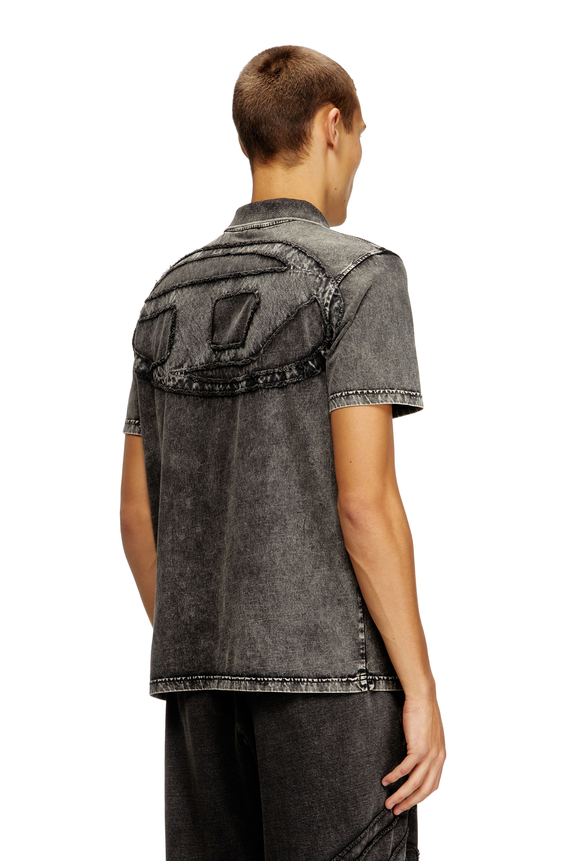 Diesel - T-REJUST-NC-DEN, Camiseta tipo polo en tejido de punto efecto denim Hombre in Gris - 4