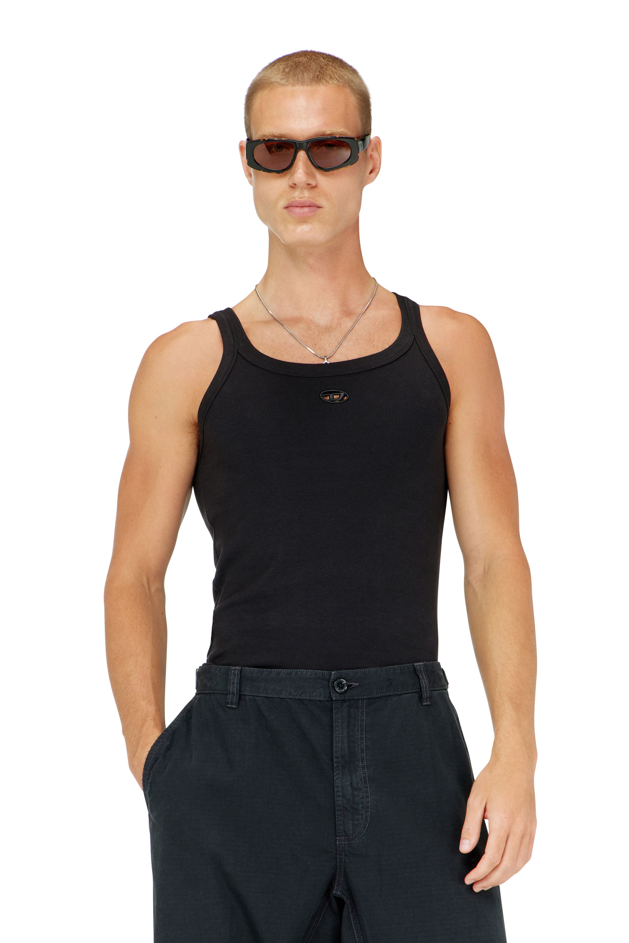 Diesel - T-WIFE-DCO, Camiseta de tirantes slim de algod&oacute;n con logo Oval D Hombre in Negro - 1