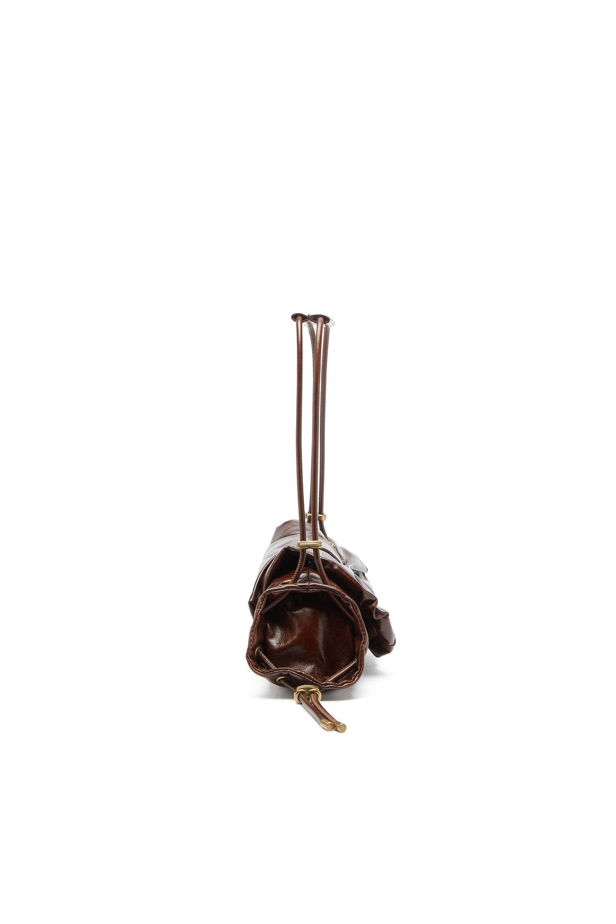 Diesel - SCRUNCH-D SHOULDER S, Scrunch-D-Bolso de hombro peque&ntilde;o de cuero arrugado Mujer in Marr&oacute;n - 4