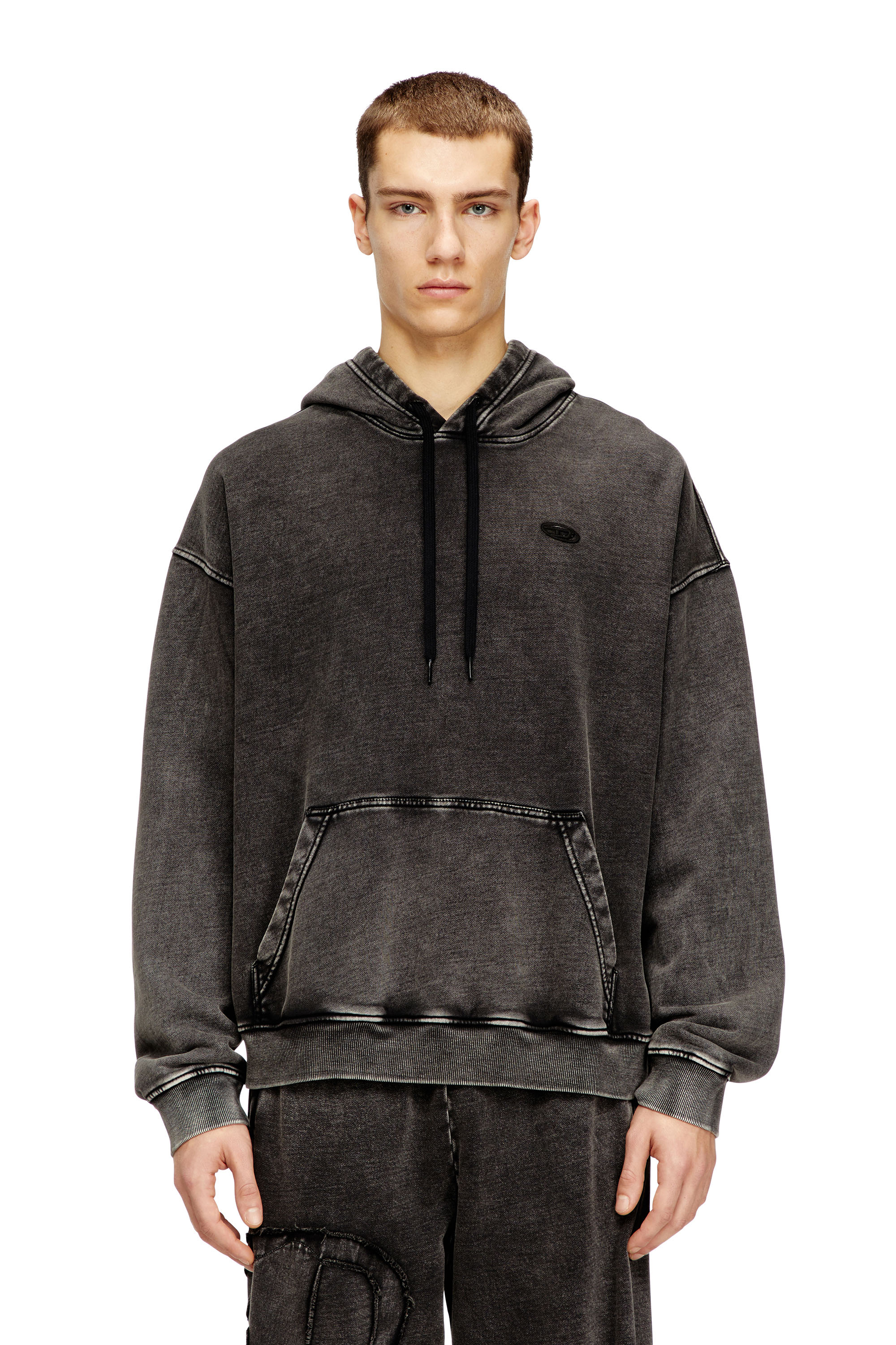 Diesel - S-BOXT-HOOD-DEN, Sudadera con parche trasero de corte bruto Hombre in Gris - 1