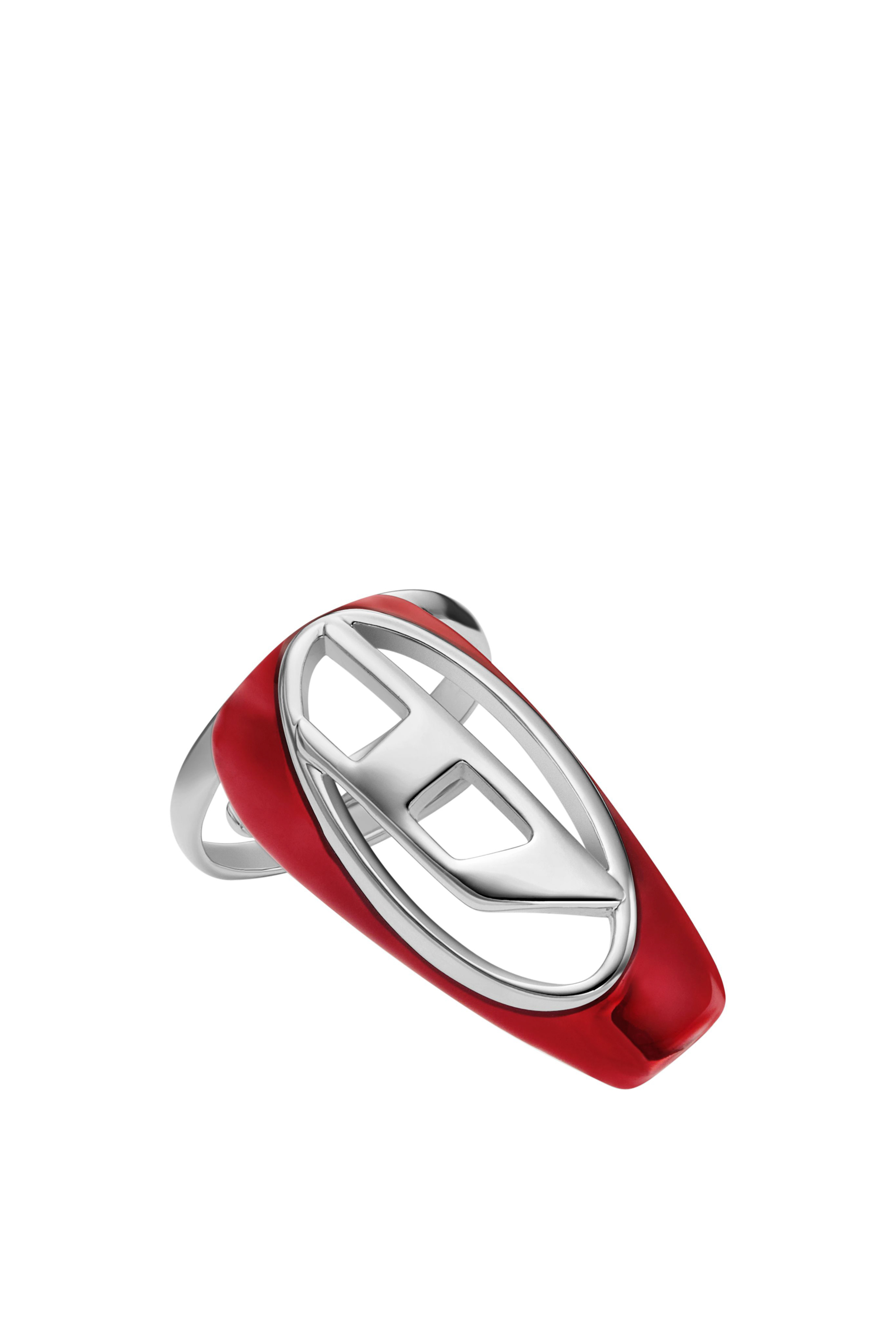 Diesel - DX1526 JEWEL, Unisex Silver-tone brass nail ring in Red - Image 2