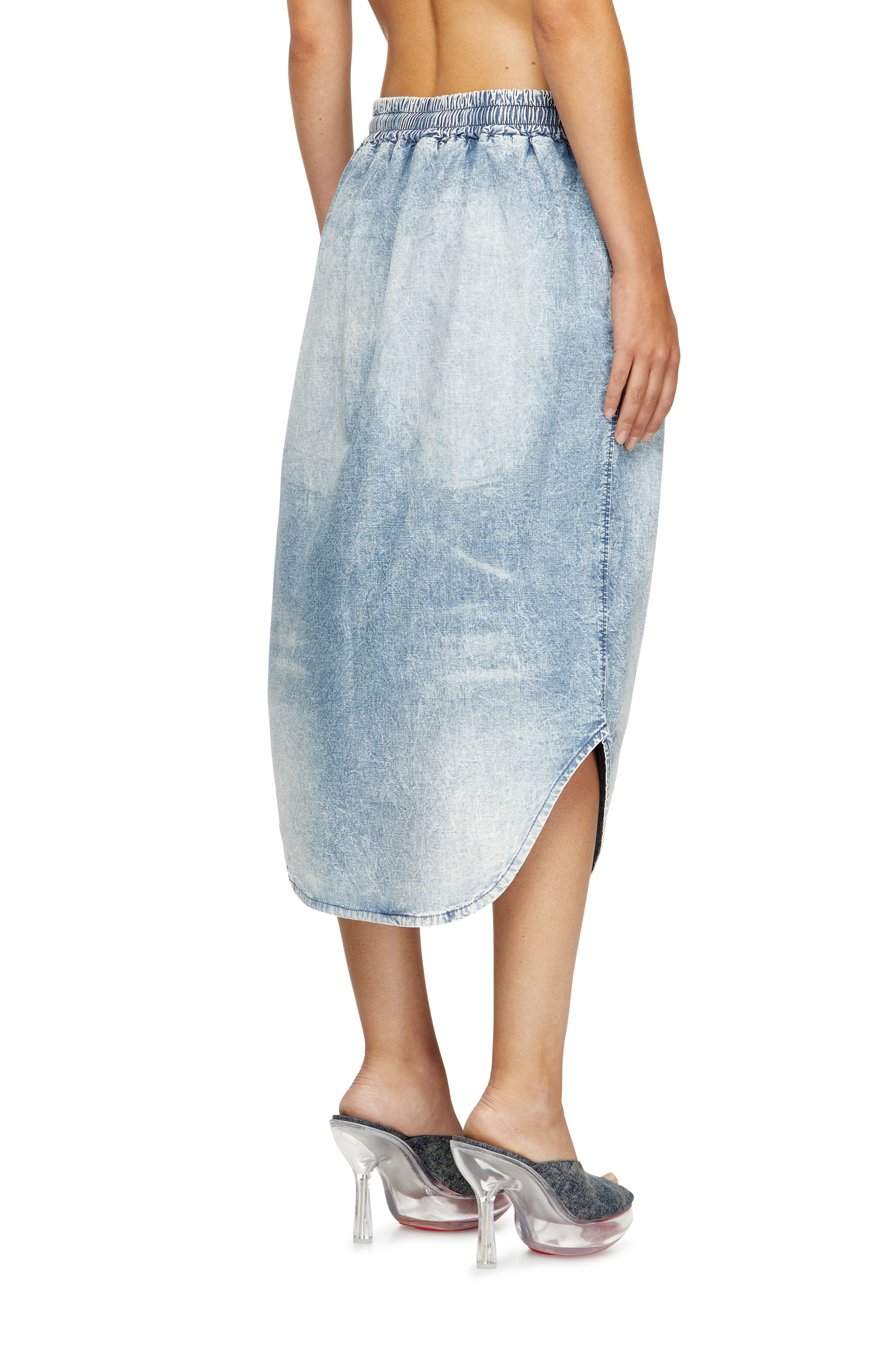 Diesel - DE-ASHLEY-S, Falda midi en denim efecto mármol Mujer in Azul marino - 4