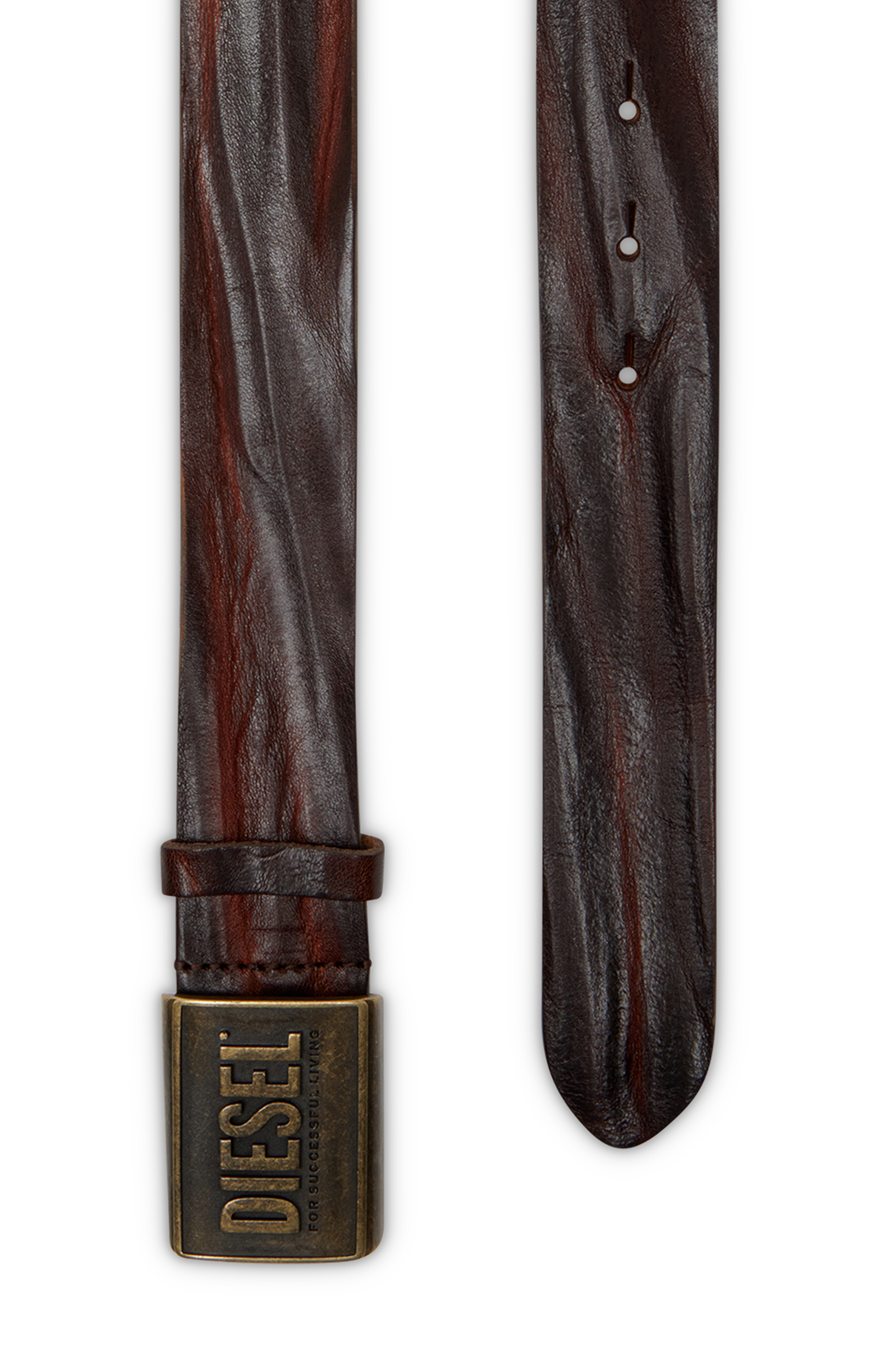 Diesel - B-METAL BISCOTTO, Cinturón de piel de 4 cm con placa de logo Hombre in Marrón - 2