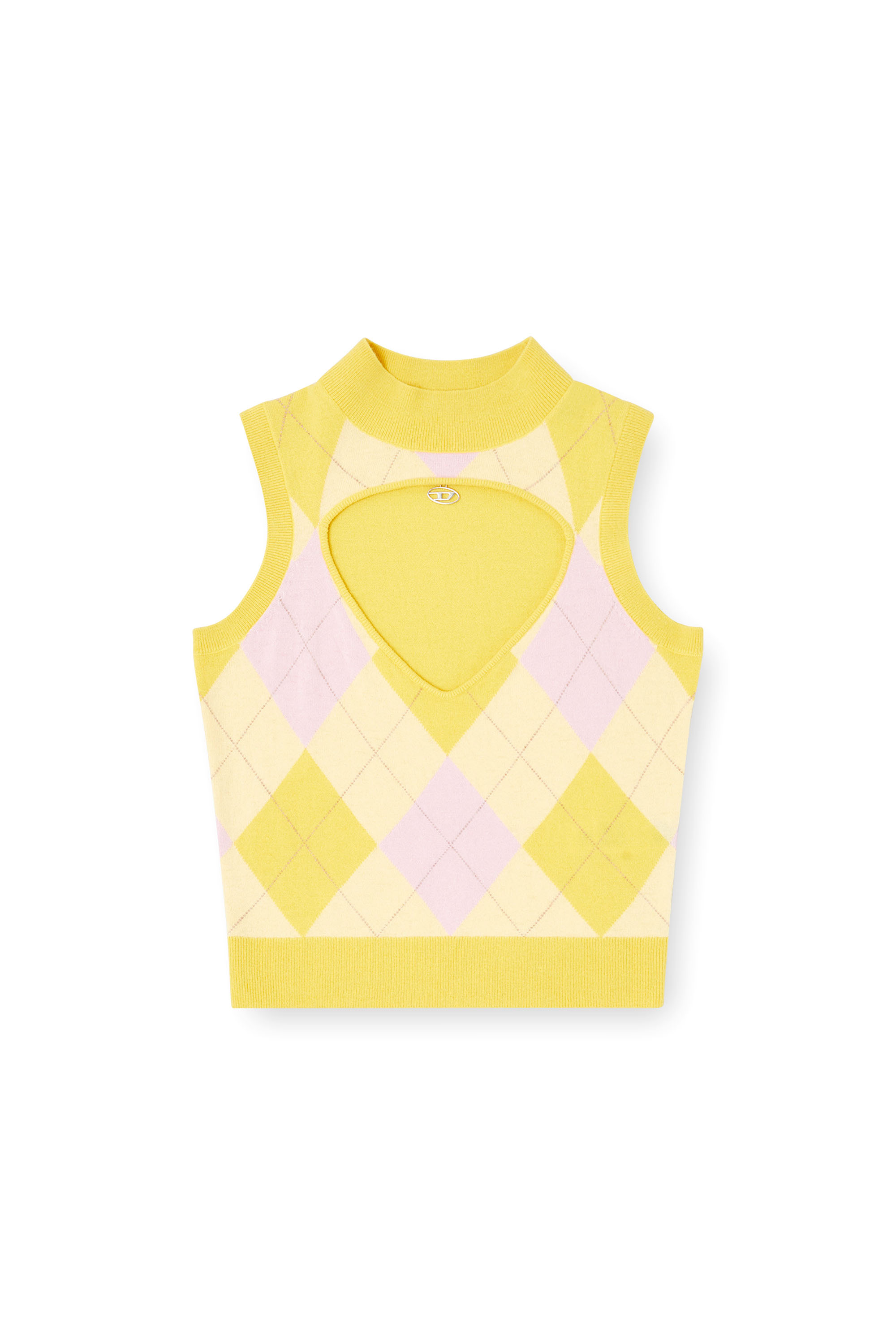 Diesel - M-ROMKO-SL, Chaleco de cuello alto con recortes en lana argyle Mujer in Amarillo - 2