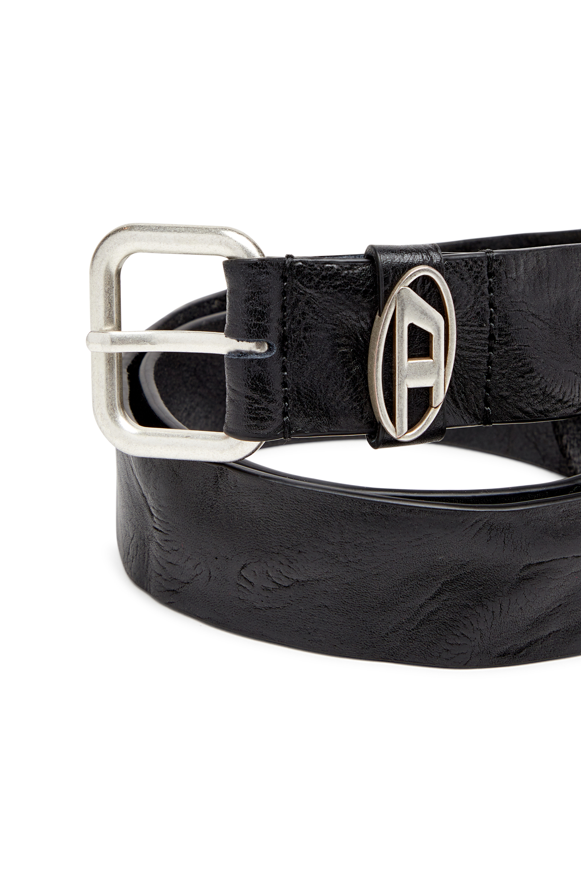 Diesel - B-1DR OVAL D LOOP, Cinturón de cuero arrugado con una placa con el logotipo Unisex in Negro - 3