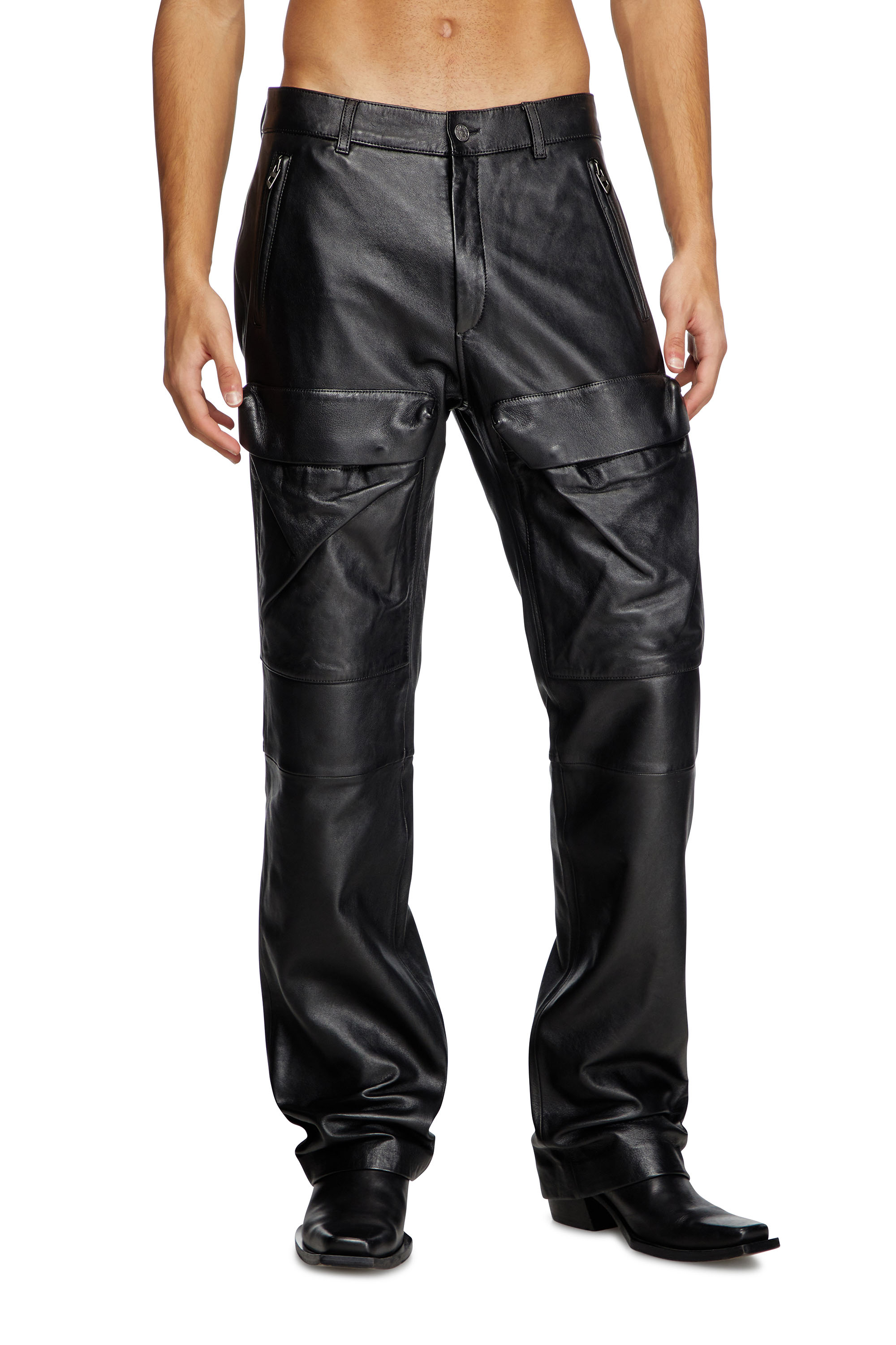 Diesel - P-GAST, Pantalones de cuero con bolsillos utility Hombre in Negro - 1