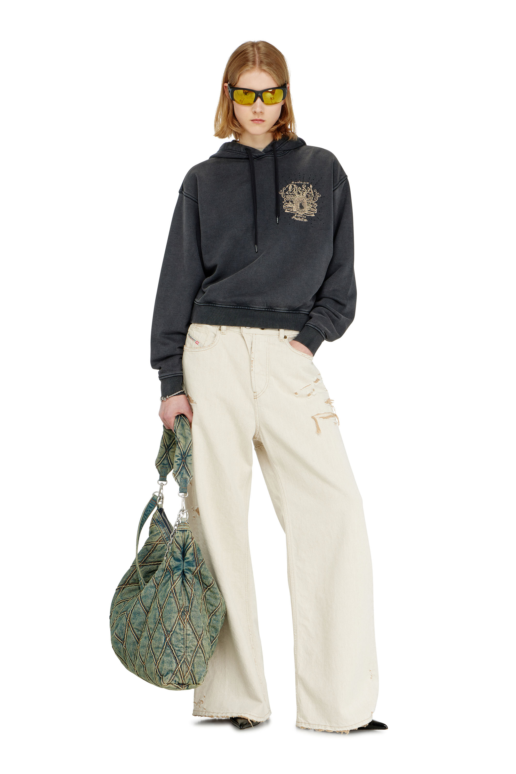 Diesel - F-PHOENY, Sudadera con capucha, estampados y tachuelas de strass Mujer in ToBeDefined - 1