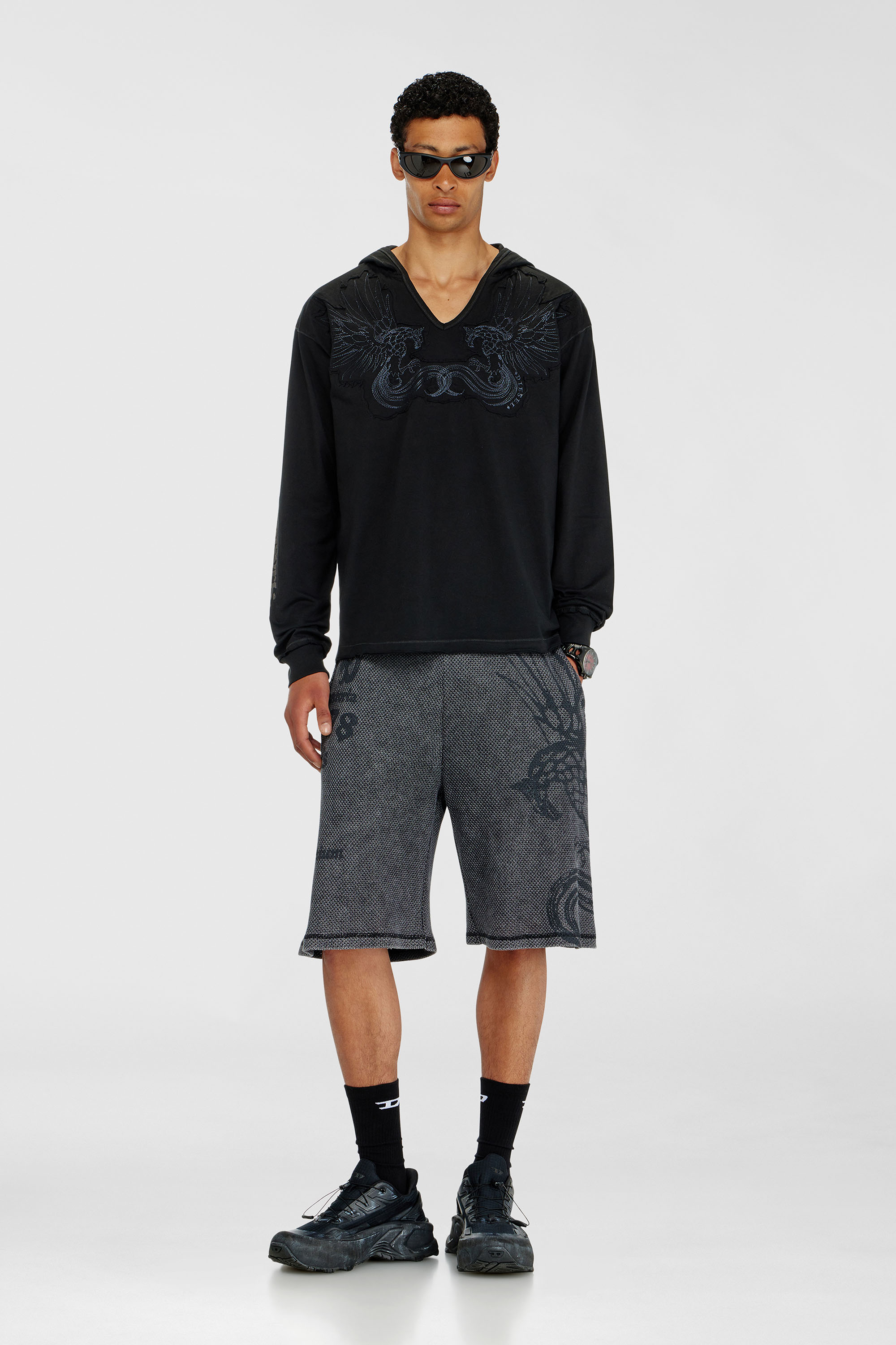 Diesel - T-PHEN-LS-HOOD-RIB, Sudadera con capucha, escote en pico y bordado delantero Hombre in Negro - 2