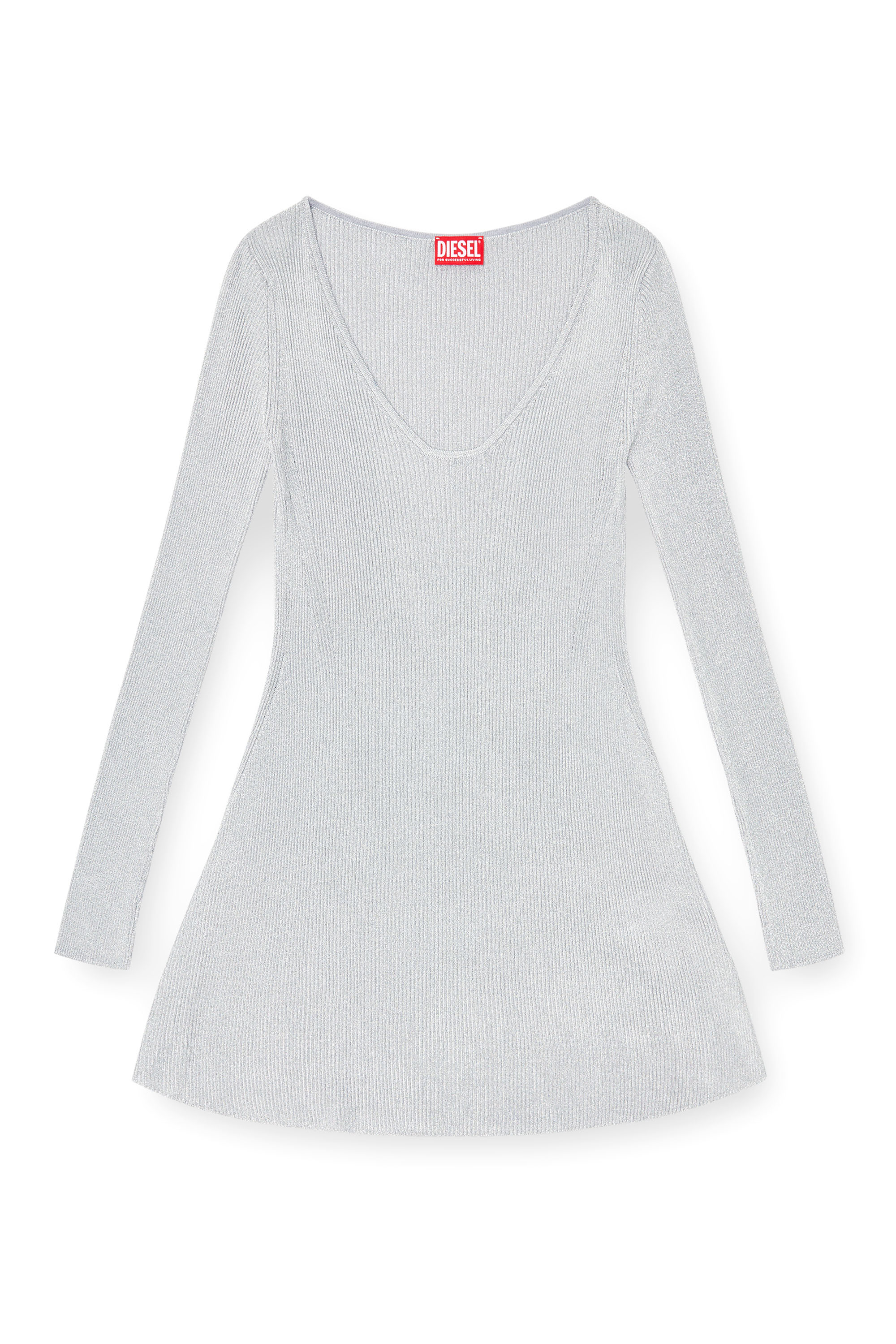 Diesel - M-DALILA, Vestido corto de punto acanalado metalizado Mujer in Gris - 2