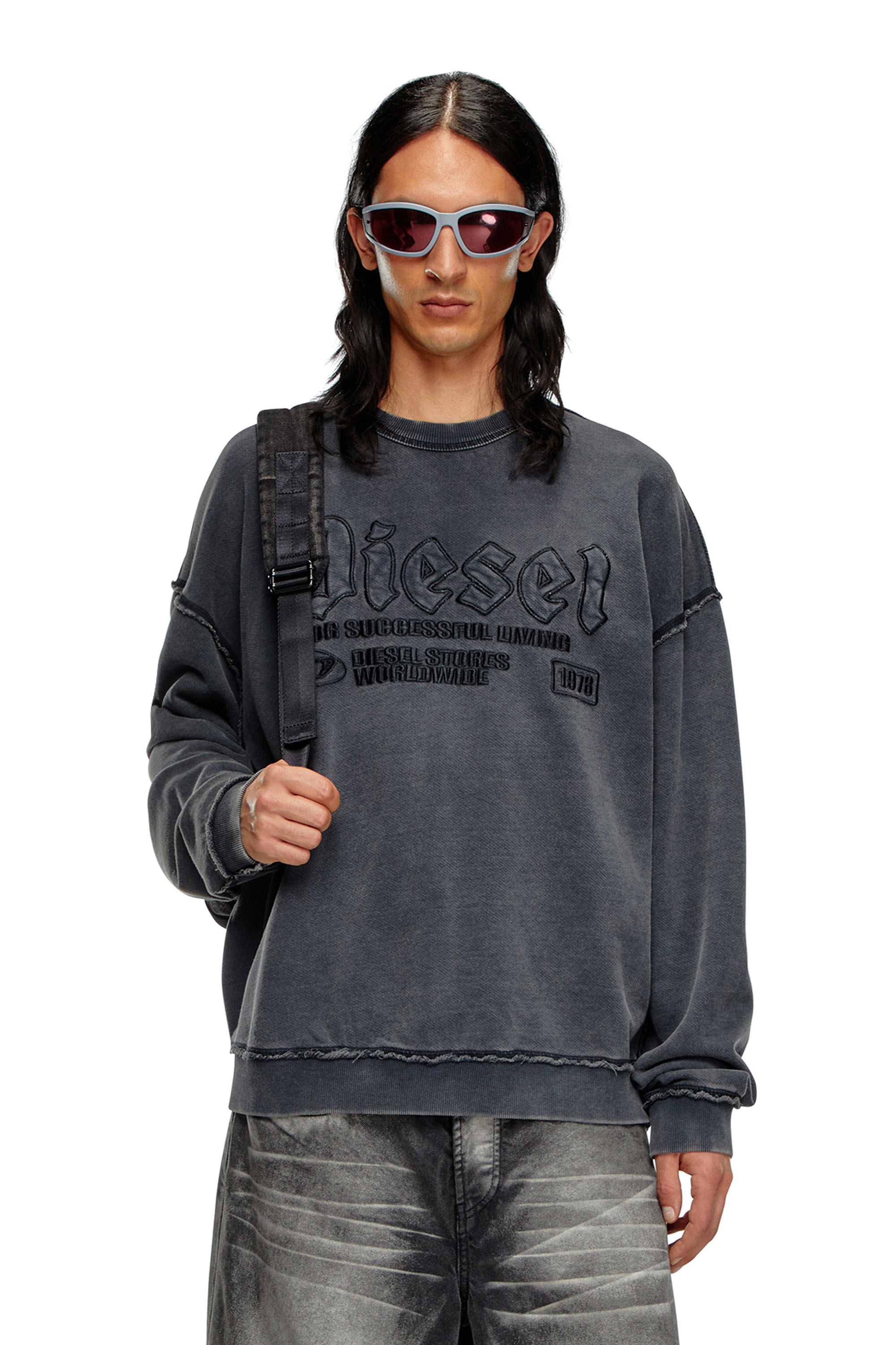 Diesel - S-BOXT-RAW, Sudadera con logotipo bordado Hombre in Negro - 3