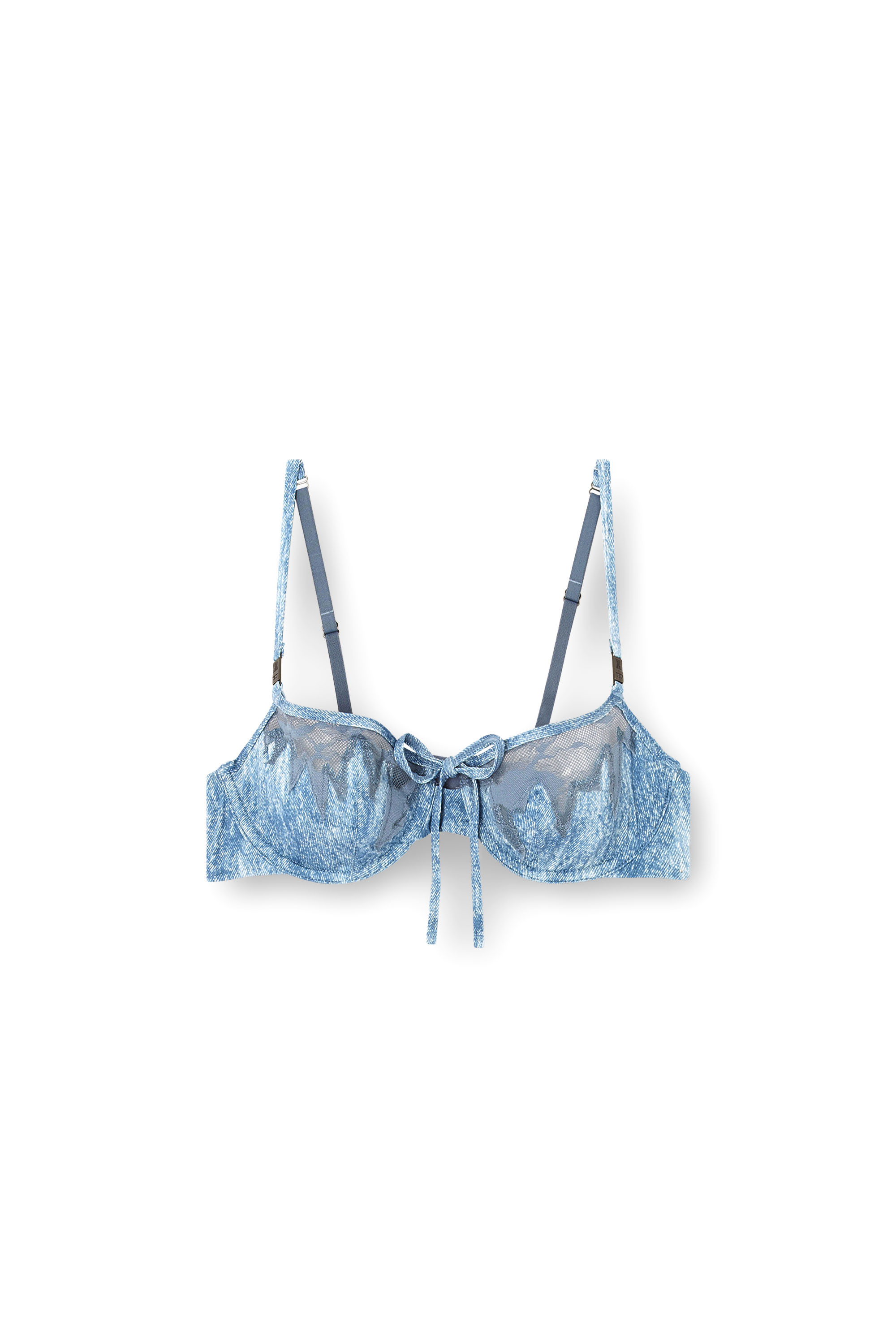 Diesel - BALCONETTE-LACE-BRA, Sujetador balconette de microfibra y encaje de camuflaje Mujer in Azul marino - 4