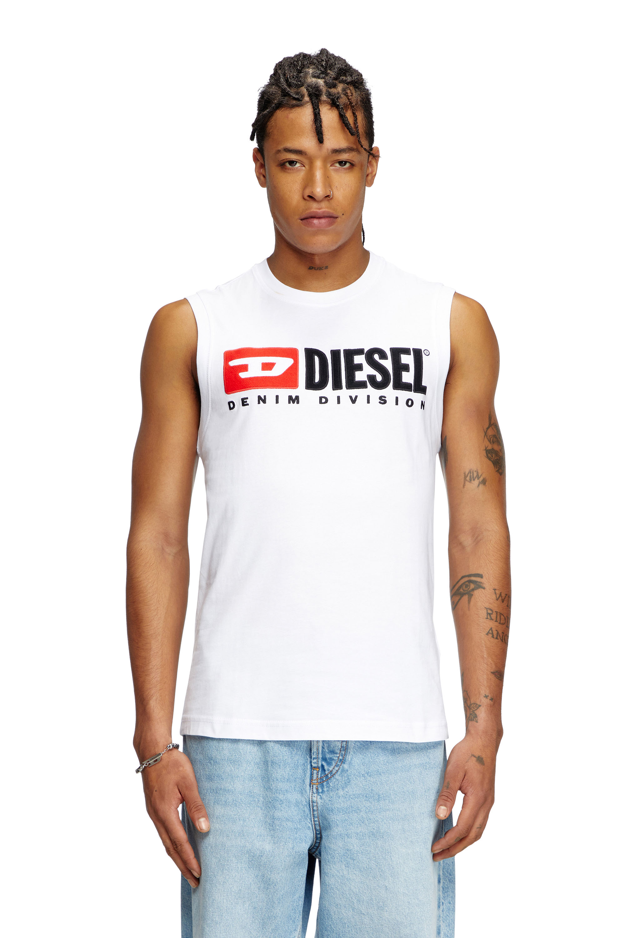 Diesel - T-ISCO-DIV, Man's Tank top with chest logo print in White - 3