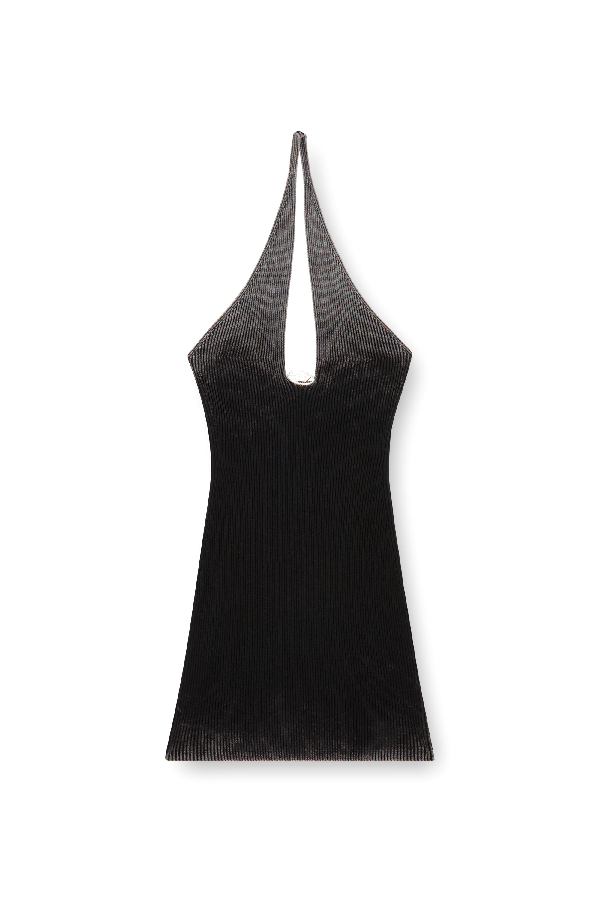 Diesel - M-LARISA, Mujer Vestido corto con escote halter de punto de canalé desteñido in Negro - Image 1