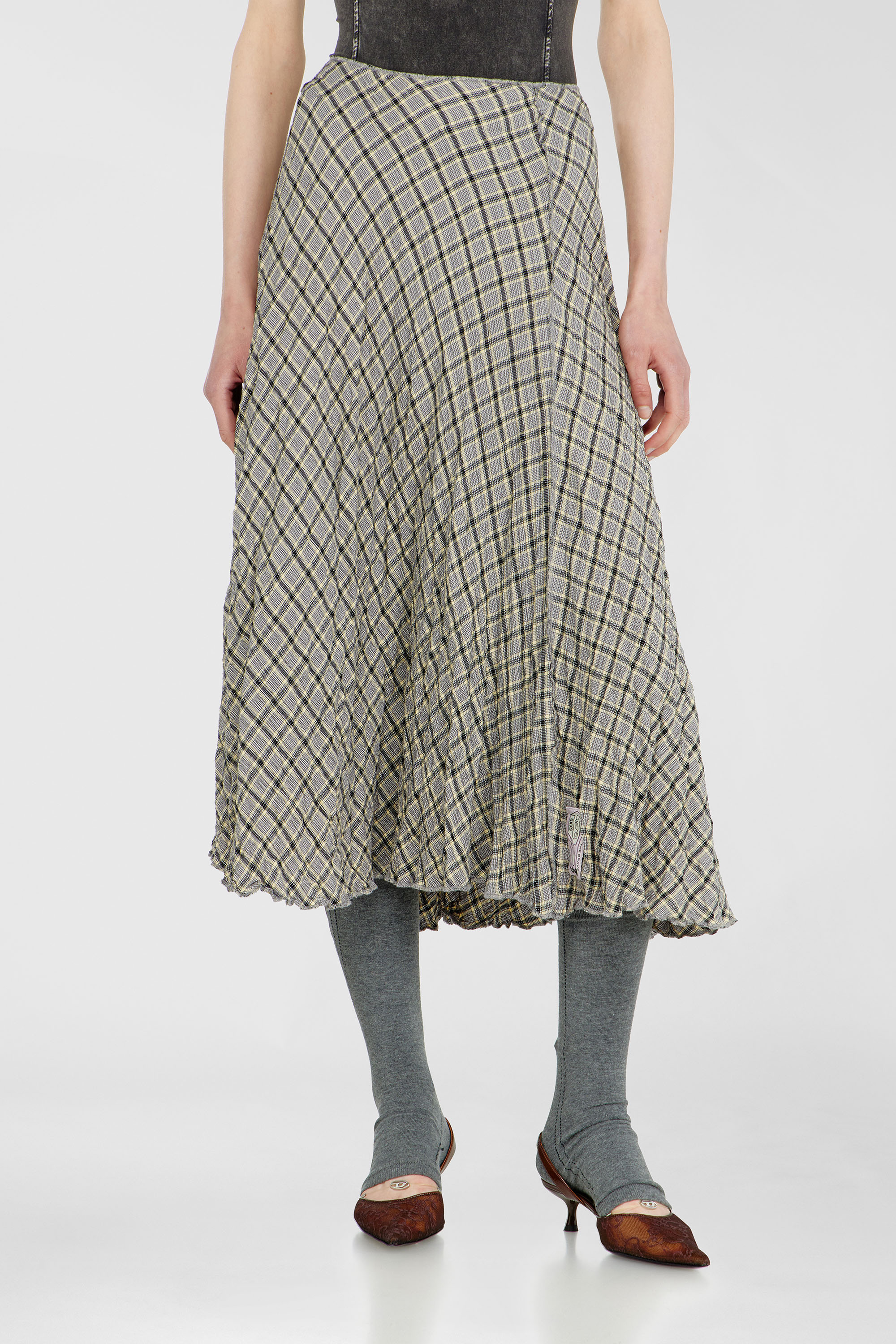 Diesel - O-XYGEN, Woman's Midi skirt in seersucker-effect check in Grey - 3