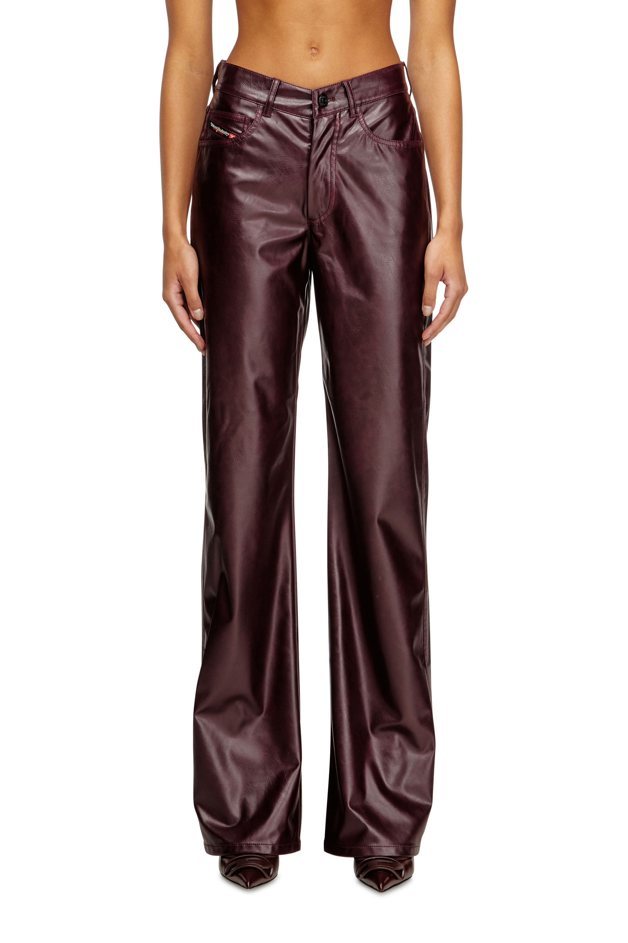 Diesel - FR-P-LAIN, Pantalones burgundy en tejido recubierto Mujer in Rojo - 1