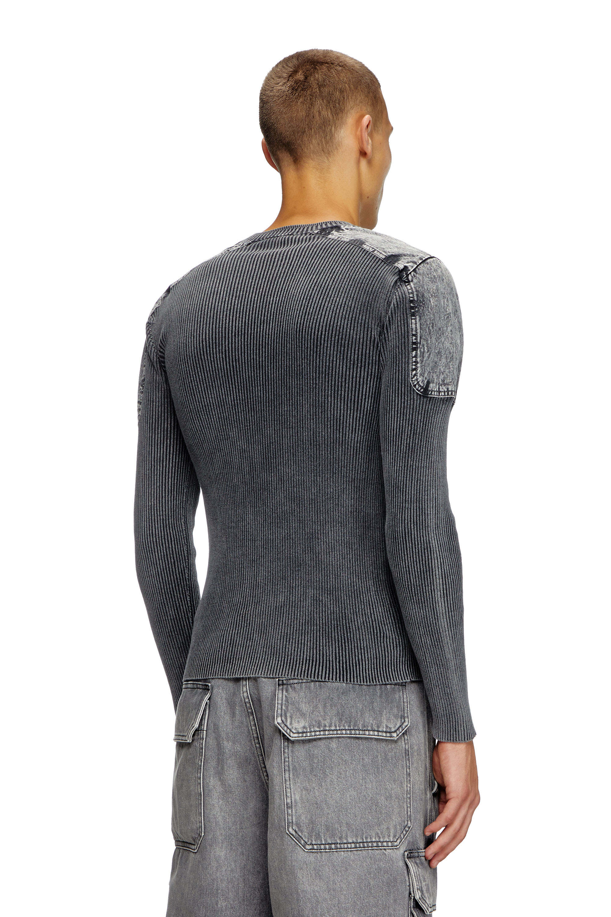 Diesel - K-MARTIN, Jersey con paneles de denim en los hombros Hombre in Gris - 4