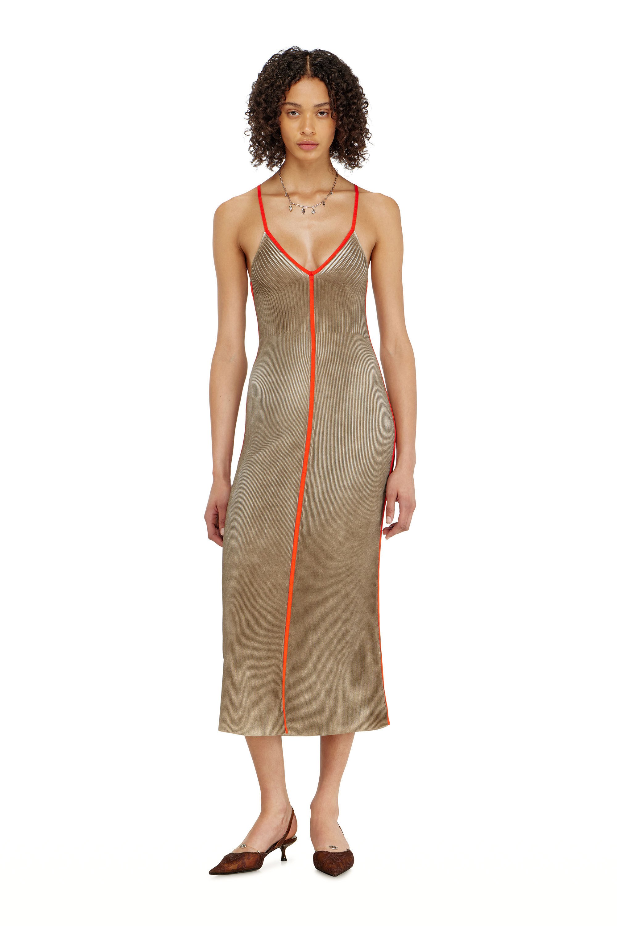Diesel - M-SARMELA, Vestido midi de punto acanalado con bandas en contraste Mujer in ToBeDefined - 3
