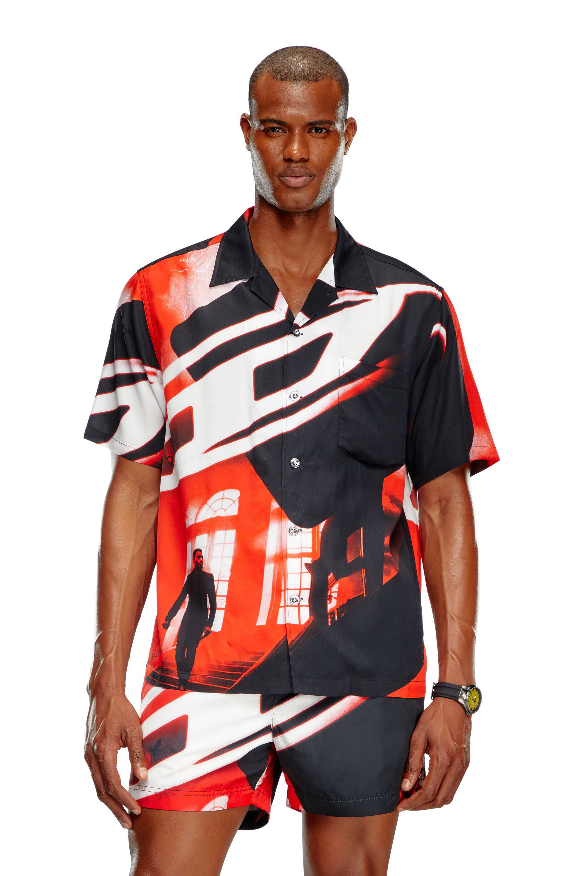Diesel - BMOWT-ADRIAN, Camisa de playa con estampado de p&oacute;ster Oval D Hombre in Multicolor - 1