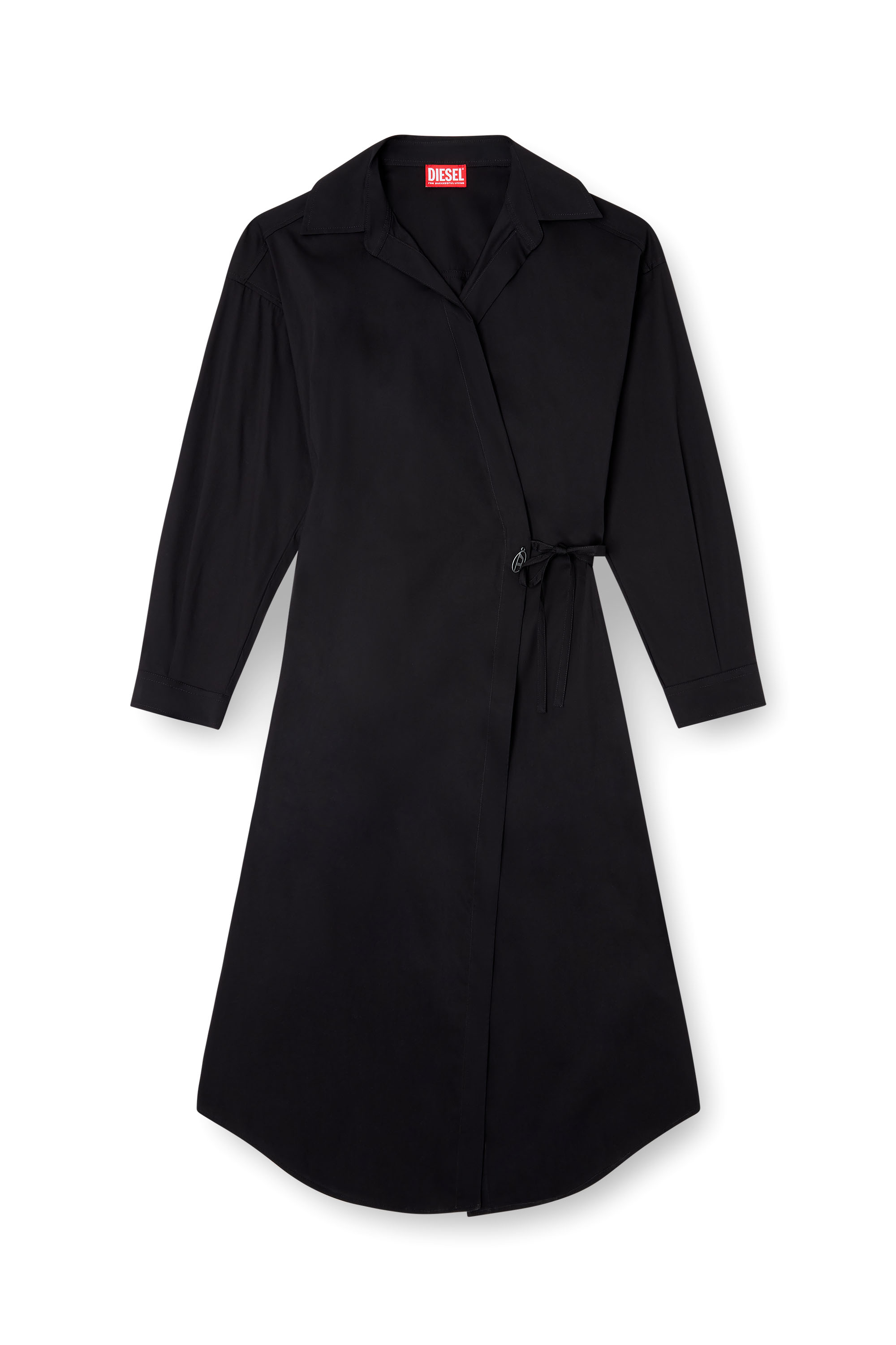 Diesel - D-ELPHI-LONG, Woman's Wrap shirt dress in cotton-blend poplin in Black - 5