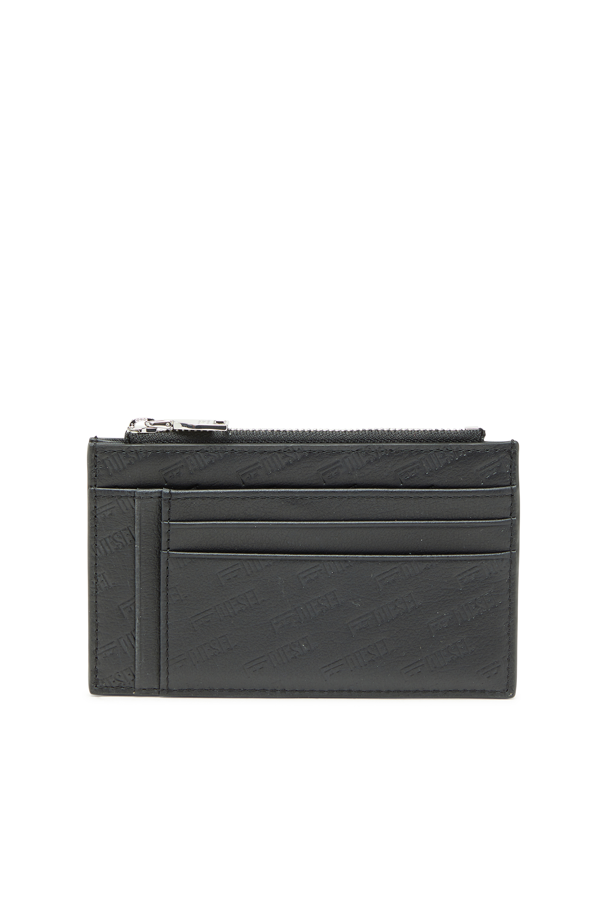 Diesel - MONOGRAM CARD CASE VI, Tarjetero de piel repujada con bolsillo con cremallera Hombre in Negro - 1