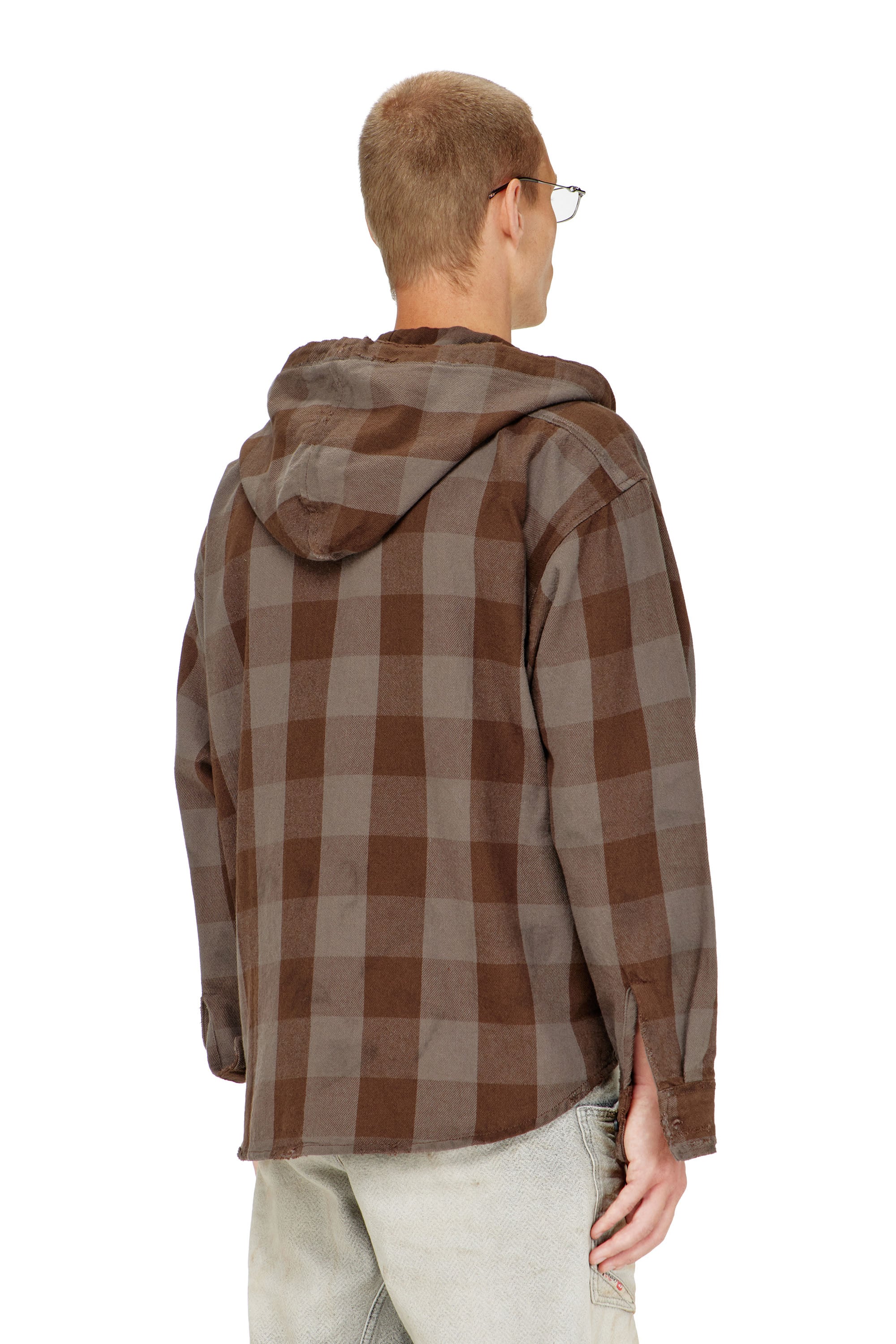 Diesel - S-DRUM-HOODY, Camisa con capucha efecto desgastado en franela de cuadros Hombre in ToBeDefined - 4